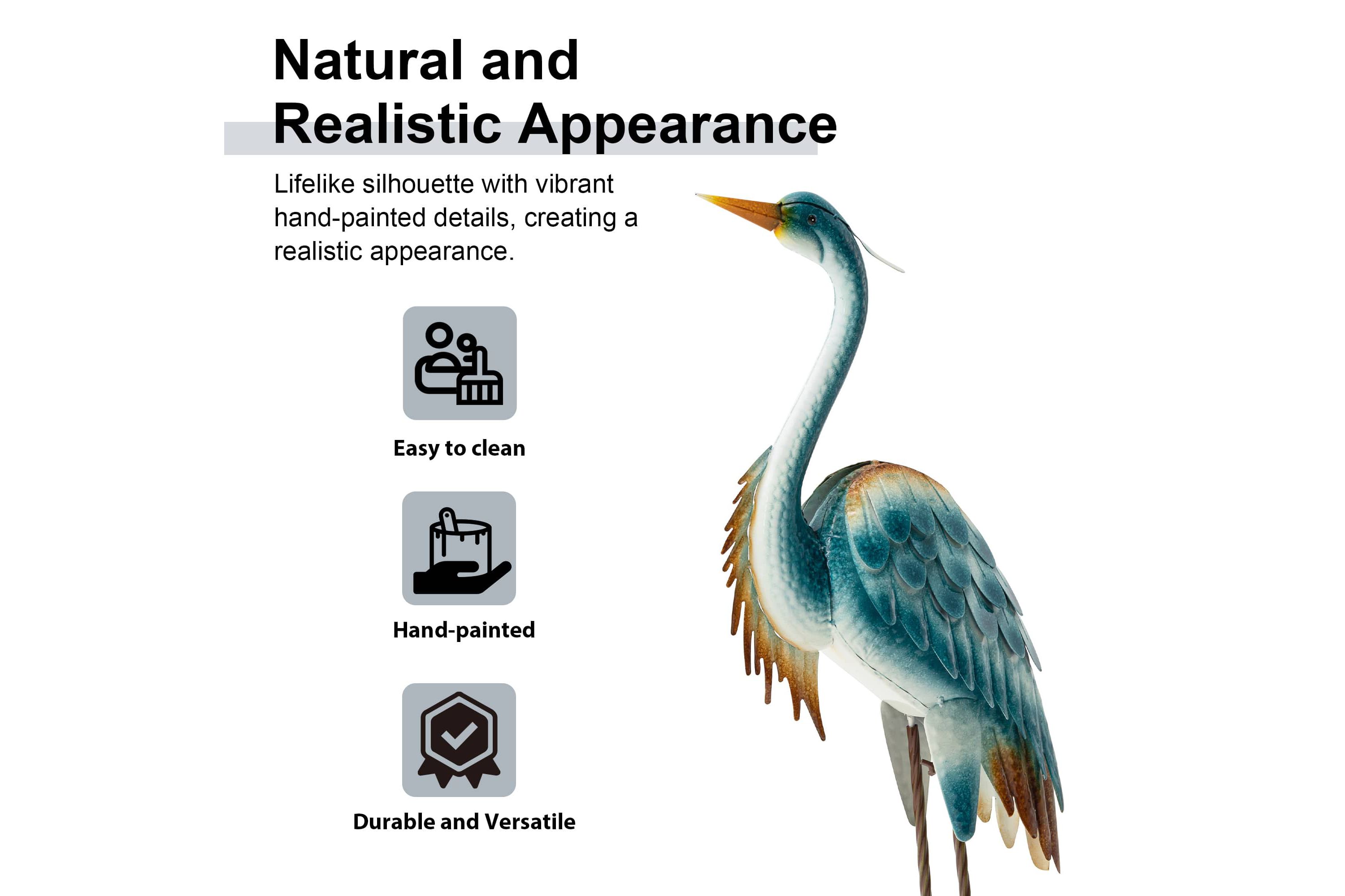 40"H Metal Standing Crane  Garden Statue with Stakes  (KD)Metal Thickness: 0.35mm
