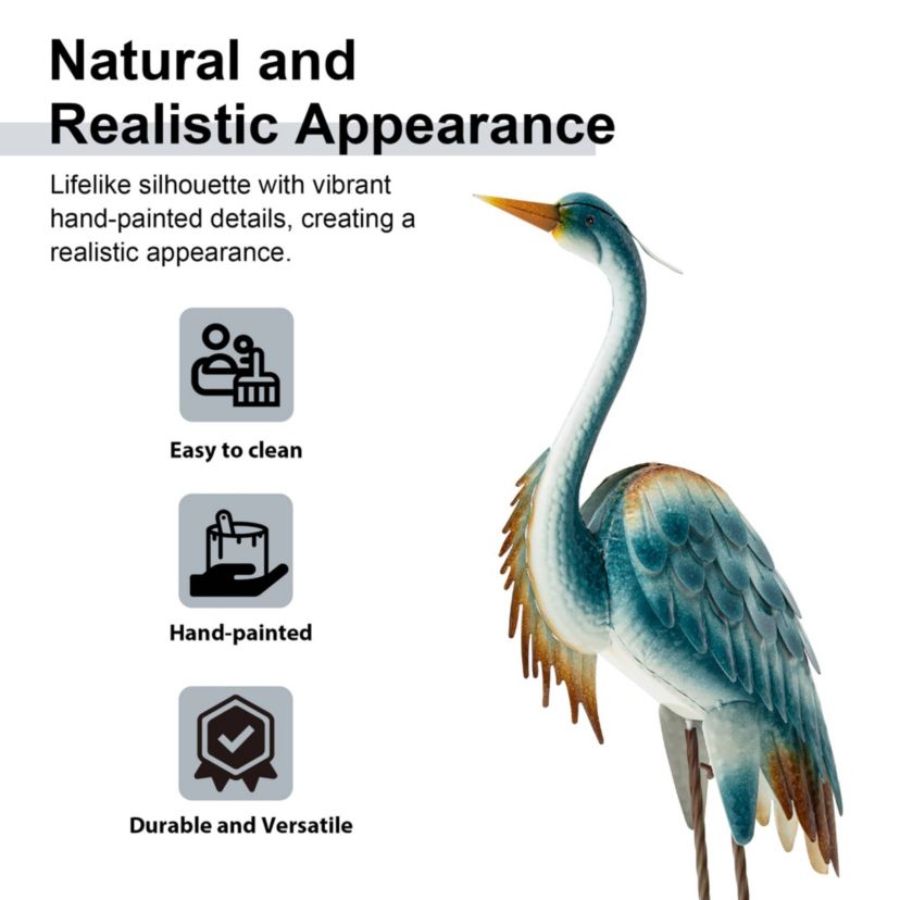 40"H Metal Standing Crane  Garden Statue with Stakes  (KD)Metal Thickness: 0.35mm