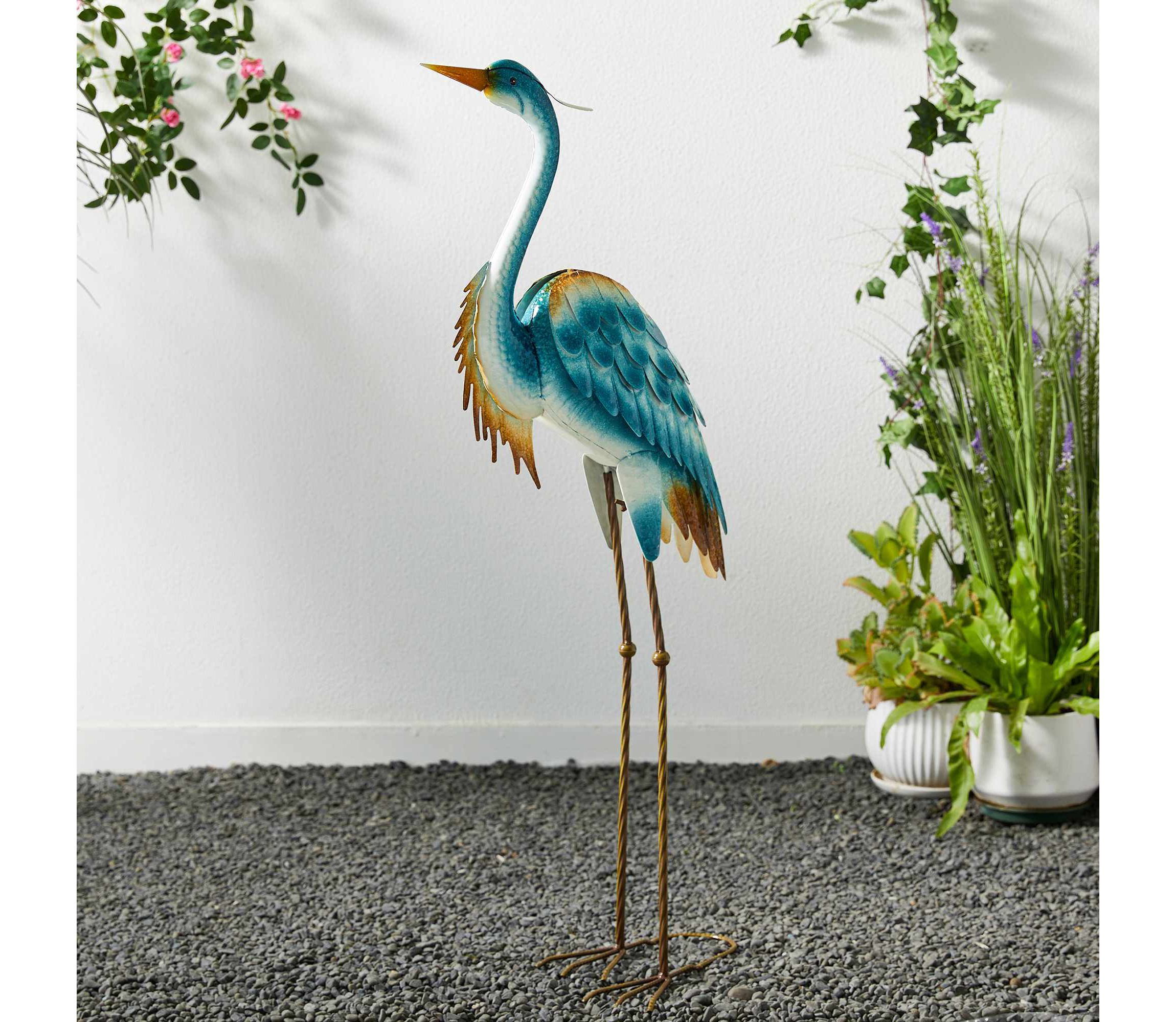 40"H Metal Standing Crane  Garden Statue with Stakes  (KD)Metal Thickness: 0.35mm