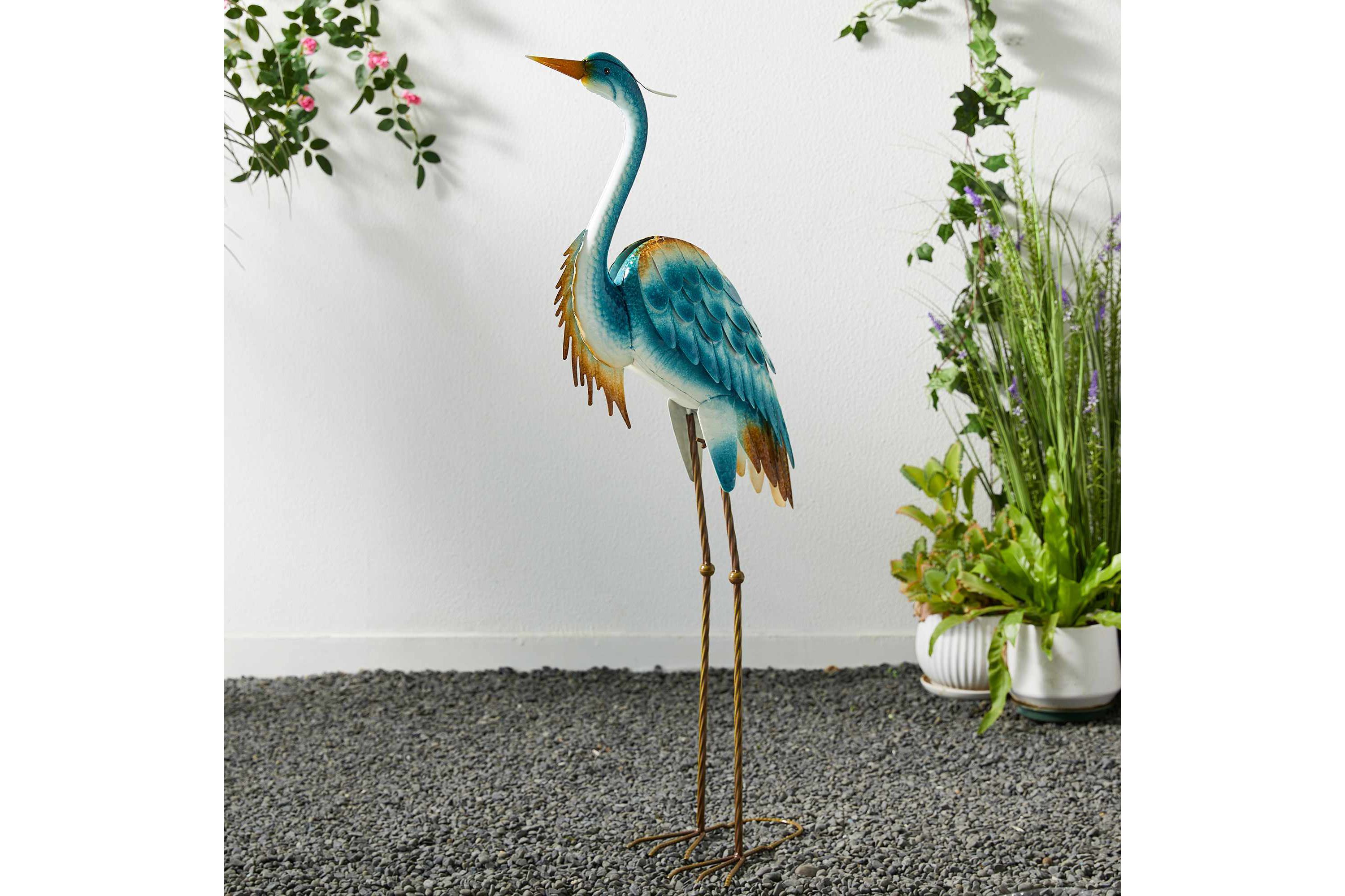 40"H Metal Standing Crane  Garden Statue with Stakes  (KD)Metal Thickness: 0.35mm