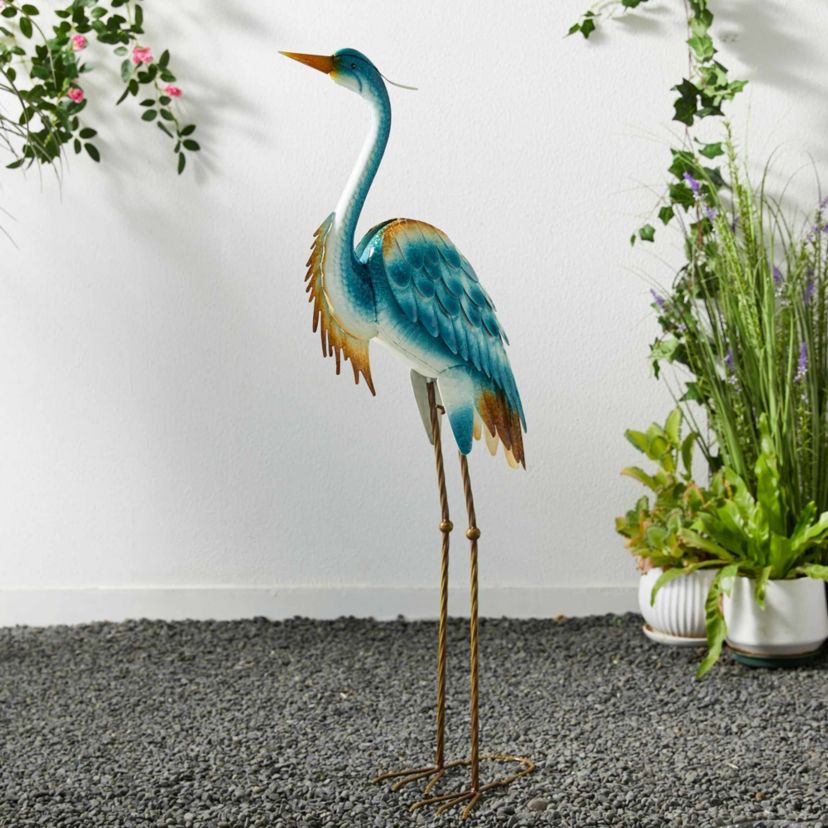 40"H Metal Standing Crane  Garden Statue with Stakes  (KD)Metal Thickness: 0.35mm