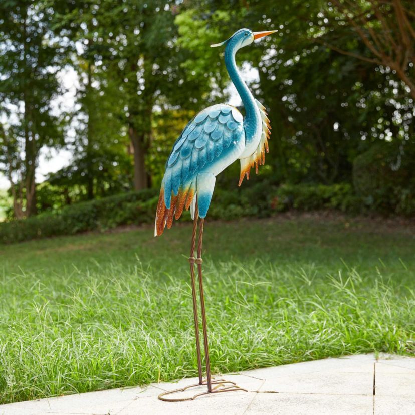 40"H Metal Standing Crane  Garden Statue with Stakes  (KD)Metal Thickness: 0.35mm
