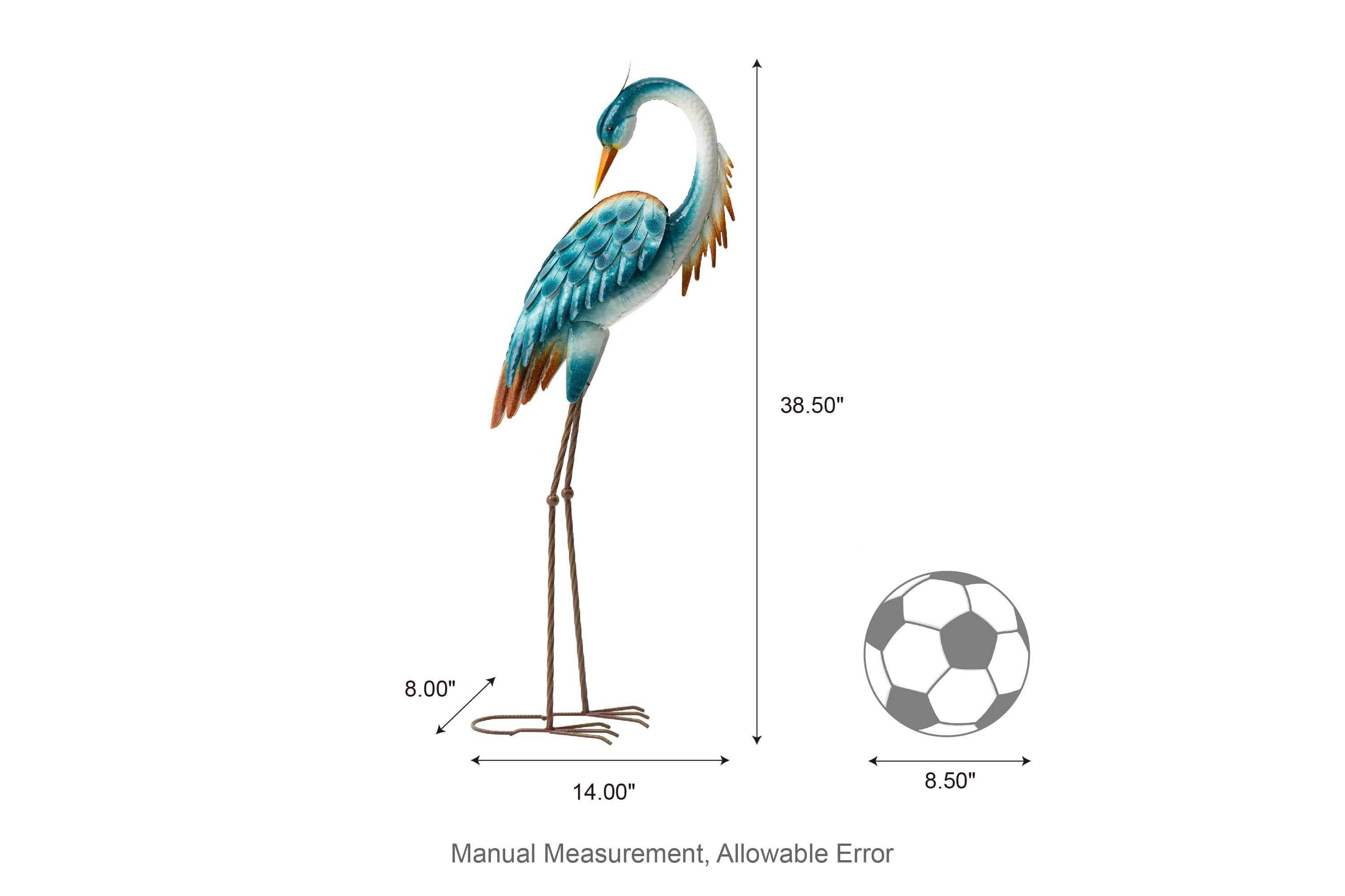 38.5"H Metal Standing Crane  Garden Statue with Stakes (KD)Metal Thickness: 0.35mm