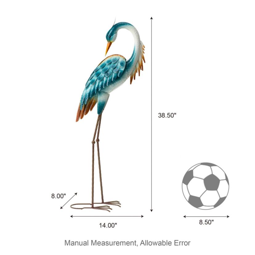 38.5"H Metal Standing Crane  Garden Statue with Stakes (KD)Metal Thickness: 0.35mm