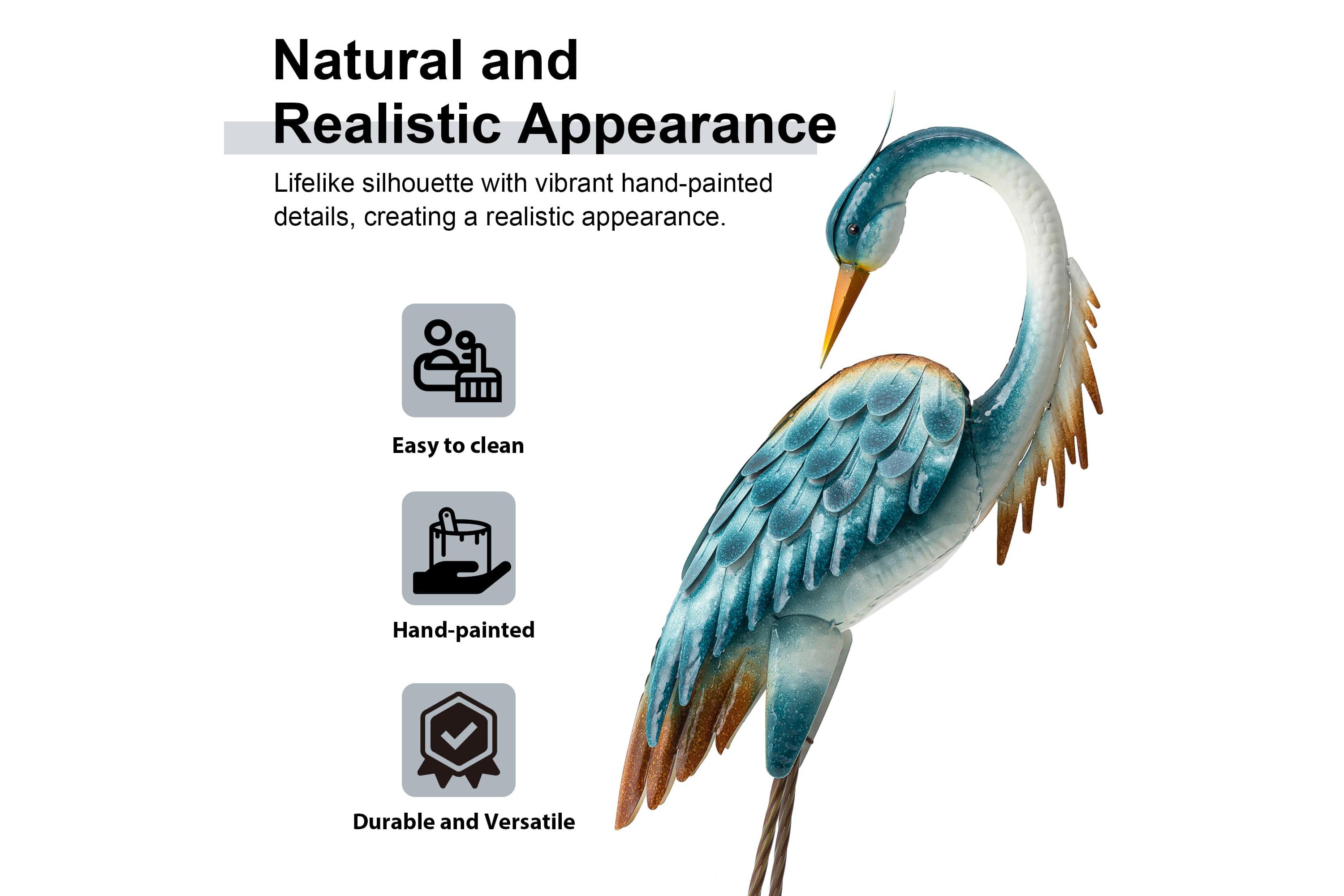 38.5"H Metal Standing Crane  Garden Statue with Stakes (KD)Metal Thickness: 0.35mm