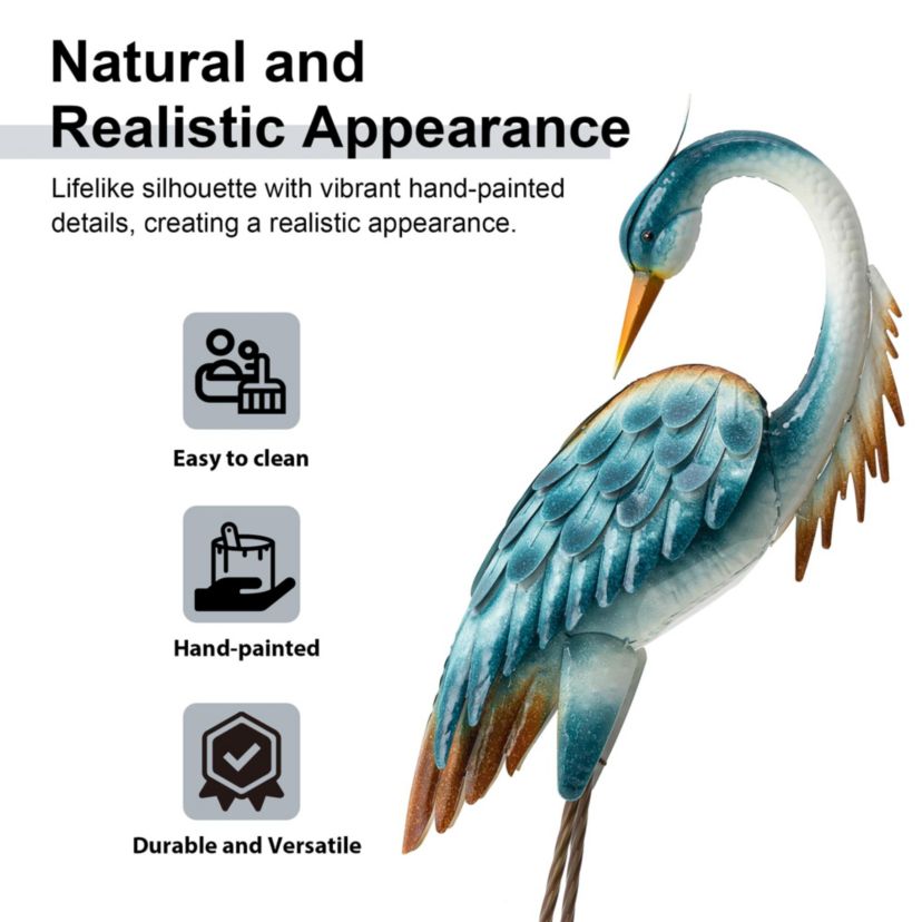 38.5"H Metal Standing Crane  Garden Statue with Stakes (KD)Metal Thickness: 0.35mm