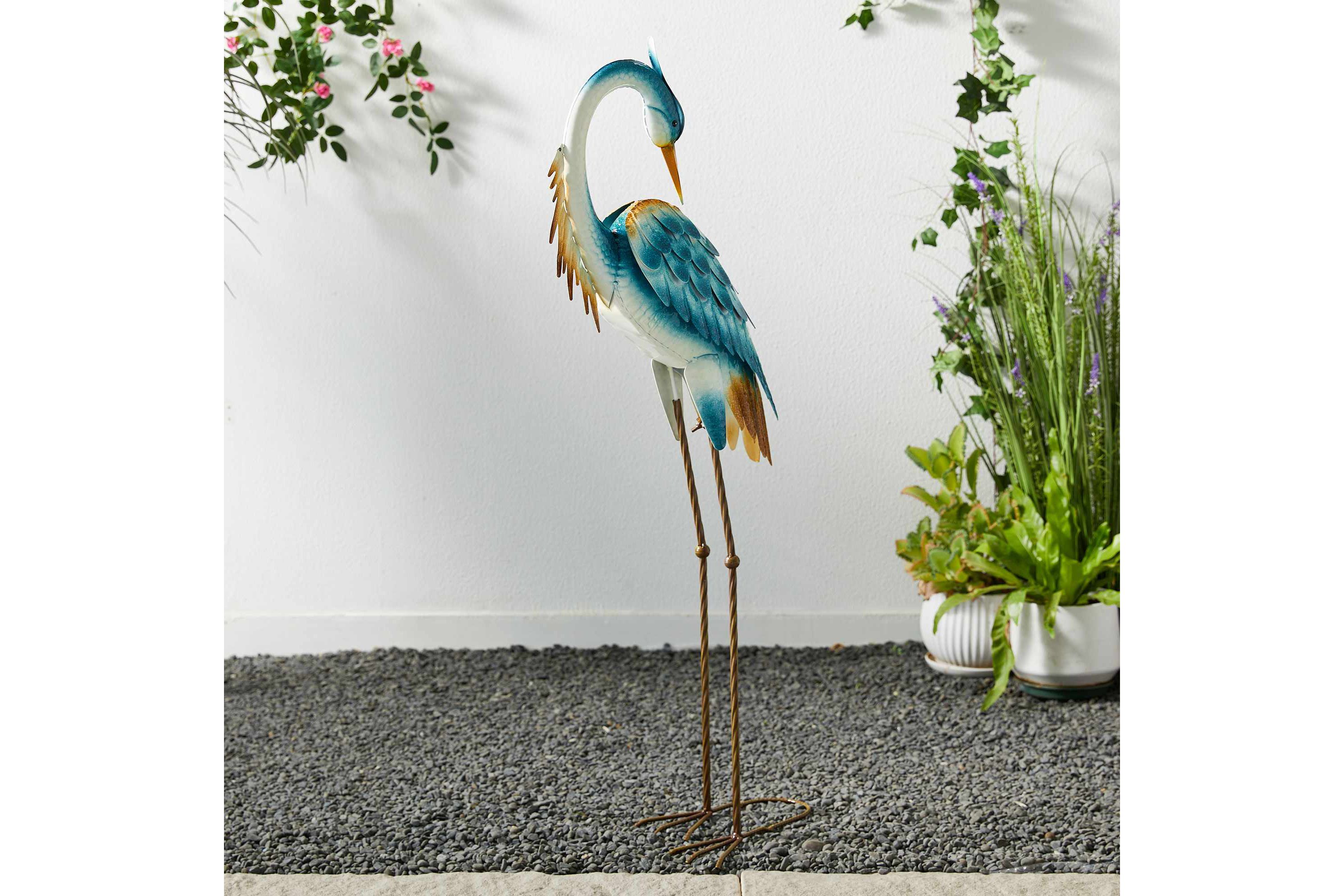 38.5"H Metal Standing Crane  Garden Statue with Stakes (KD)Metal Thickness: 0.35mm