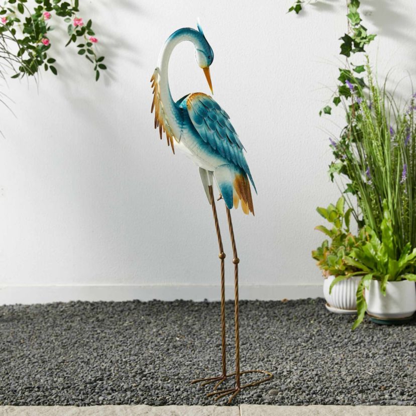 38.5"H Metal Standing Crane  Garden Statue with Stakes (KD)Metal Thickness: 0.35mm
