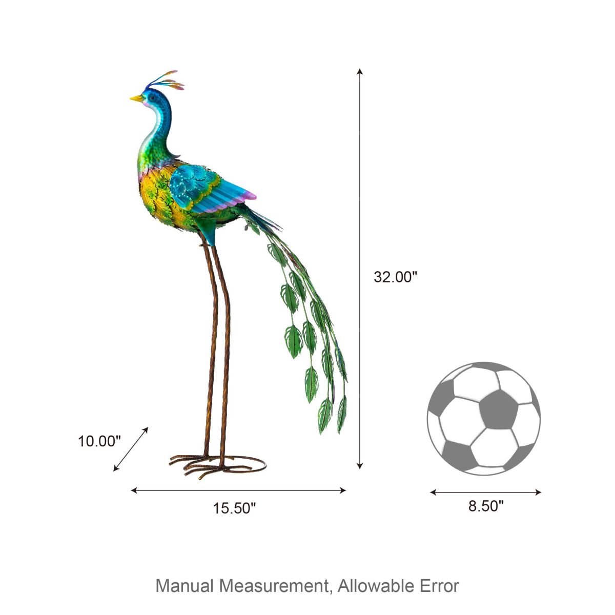 32"H Metal Standing Peacock  Garden Statue  with Stakes (KD)Metal Thickness: 0.3mm