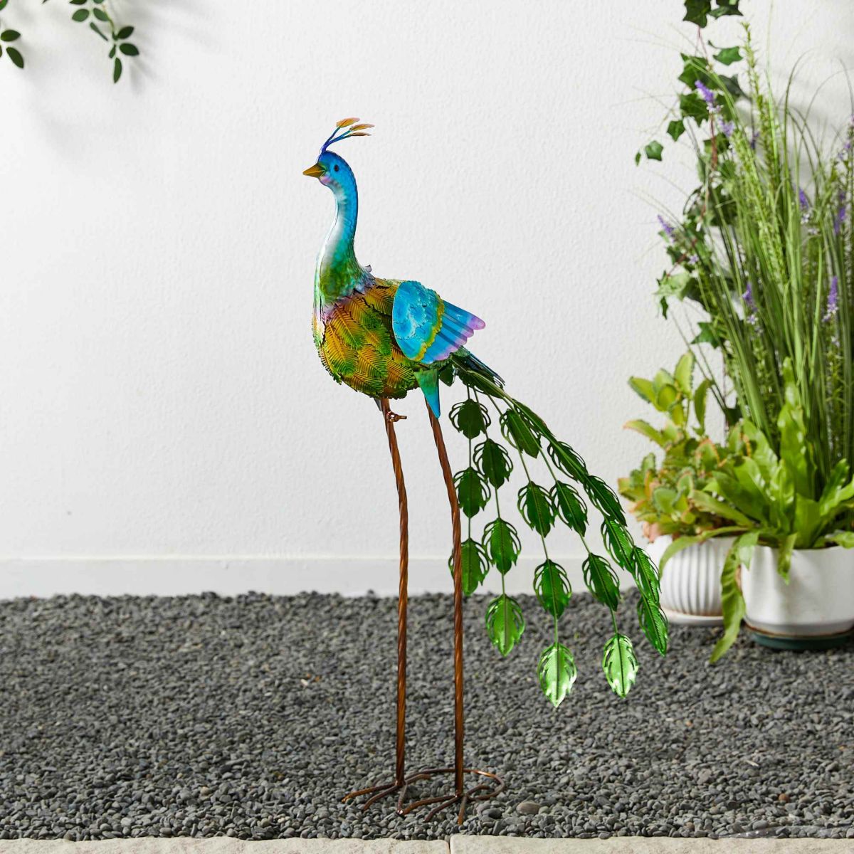 32"H Metal Standing Peacock  Garden Statue  with Stakes (KD)Metal Thickness: 0.3mm