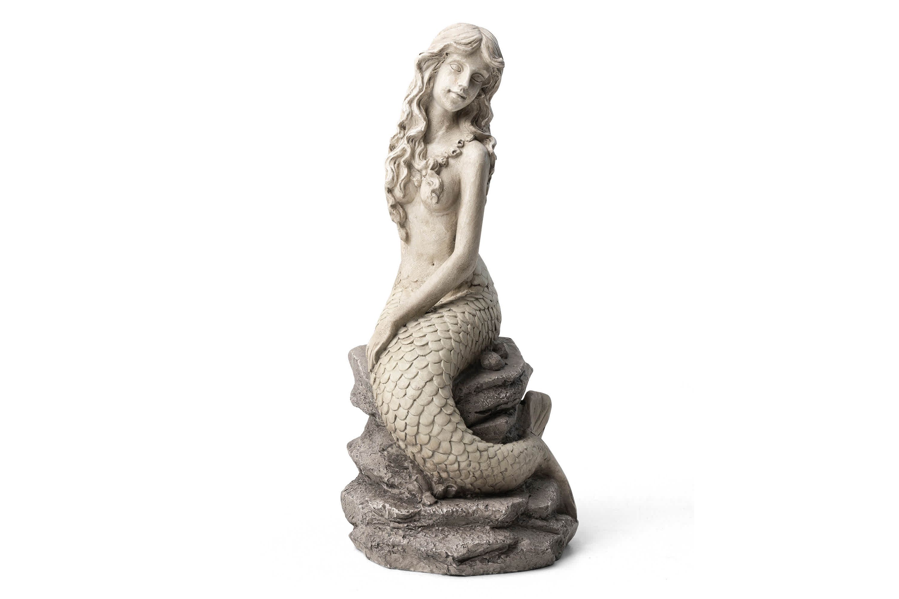 20"H MGO Concrete Finish Mermaid Garden Statue