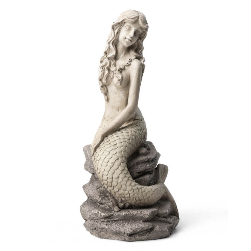 20"H MGO Concrete Finish Mermaid Garden Statue