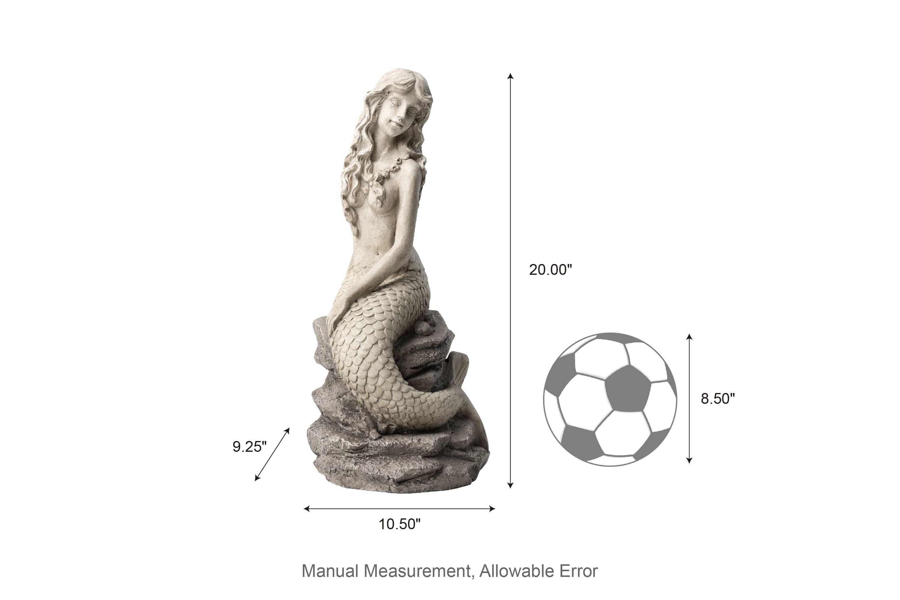 20"H MGO Concrete Finish Mermaid Garden Statue