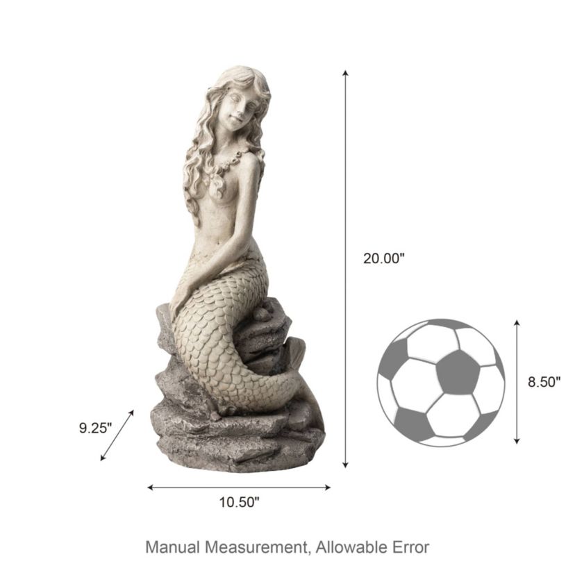20"H MGO Concrete Finish Mermaid Garden Statue