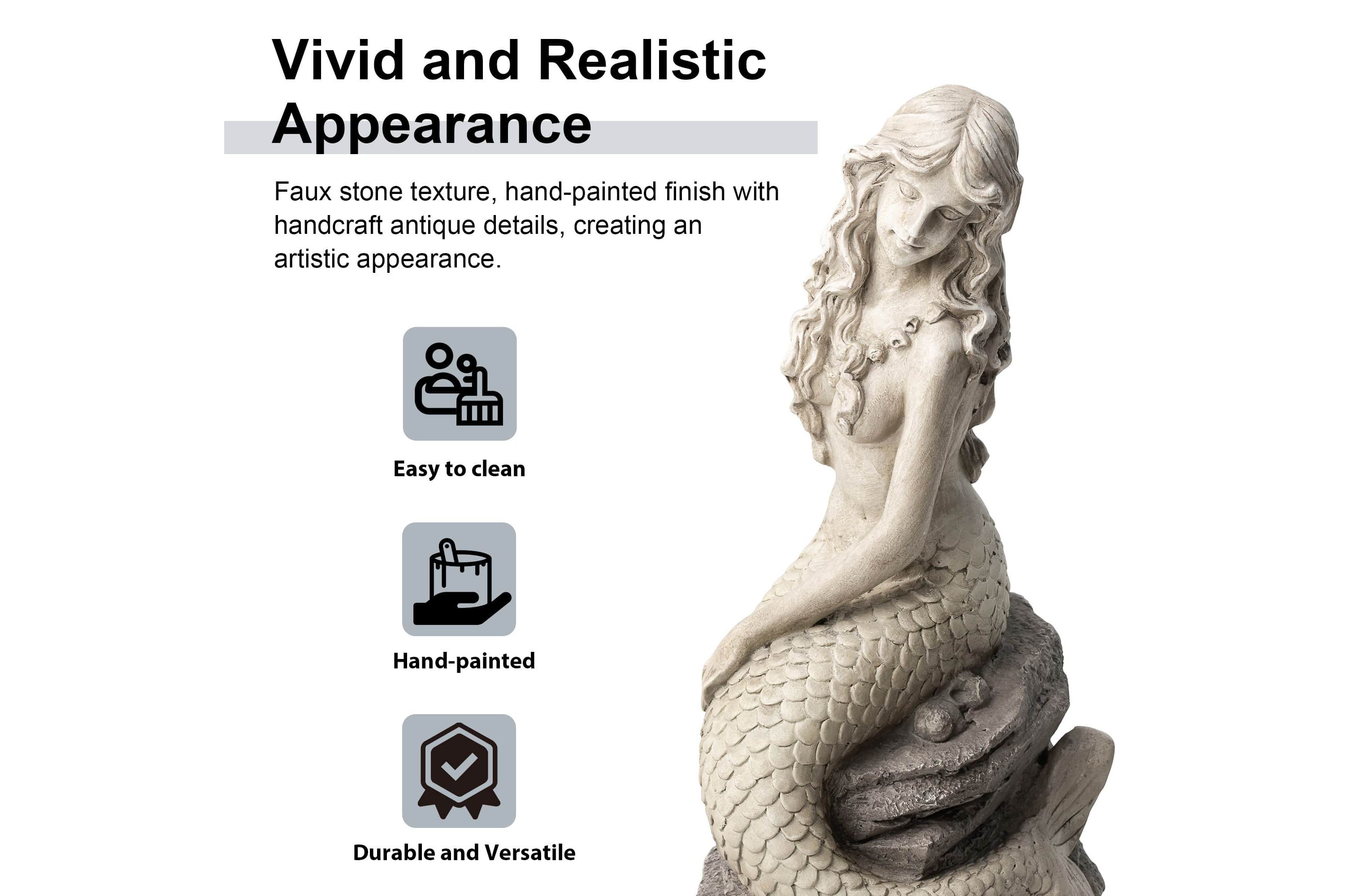 20"H MGO Concrete Finish Mermaid Garden Statue