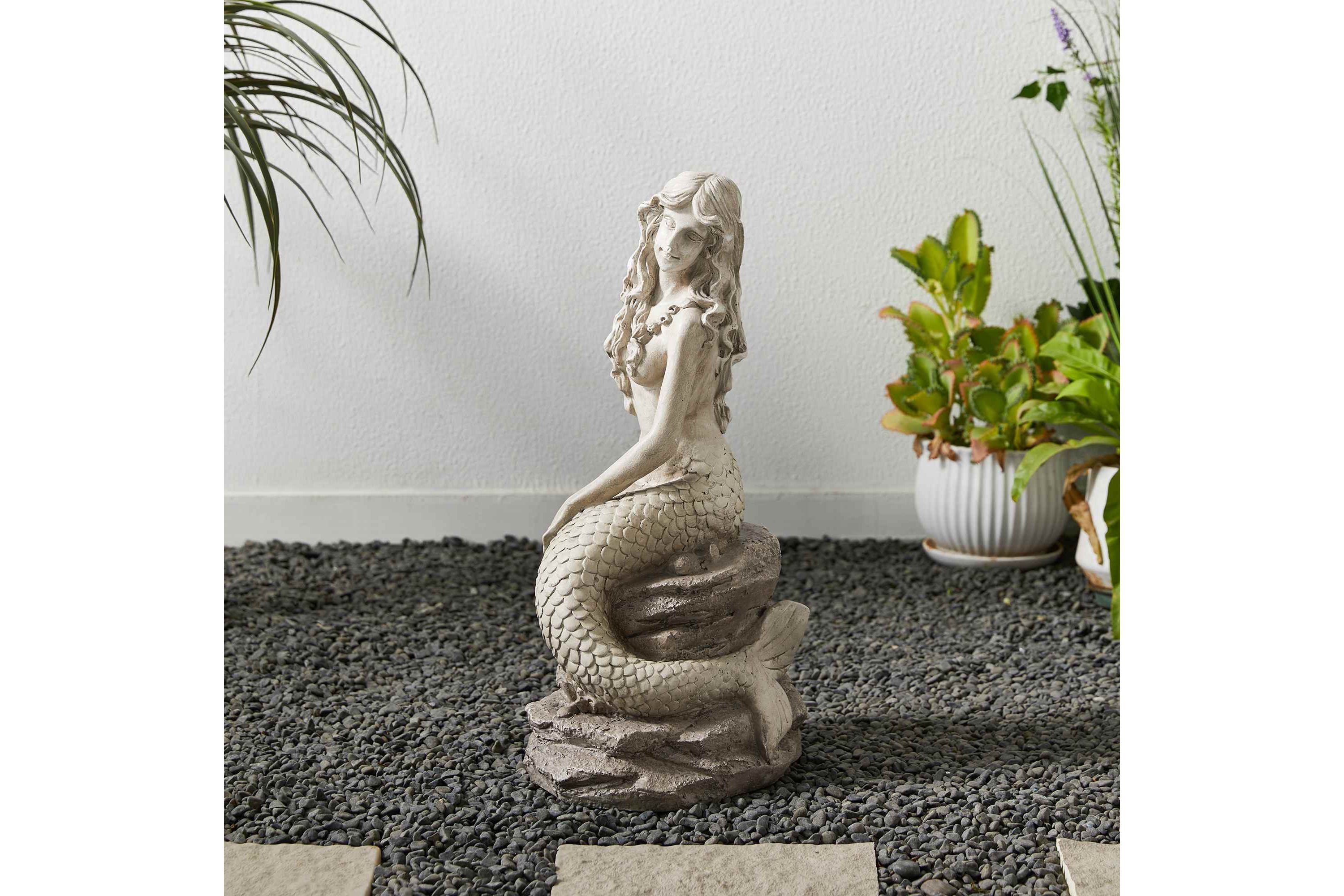 20"H MGO Concrete Finish Mermaid Garden Statue