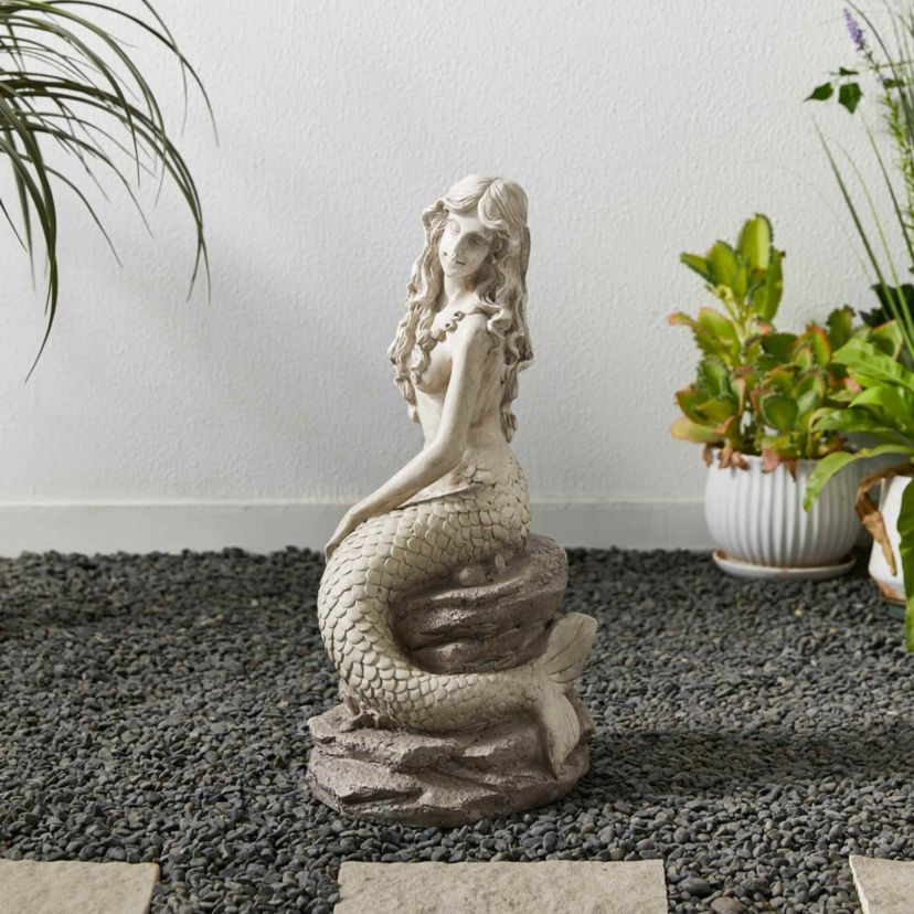 20"H MGO Concrete Finish Mermaid Garden Statue