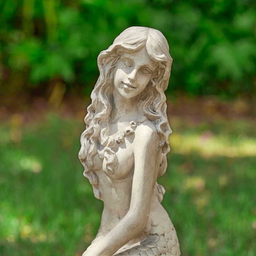 20"H MGO Concrete Finish Mermaid Garden Statue