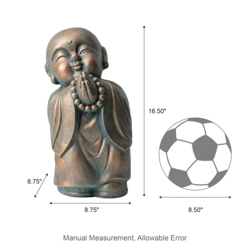 16.5"H MGO Faux Bronze Little Buddha Monk Garden Staue