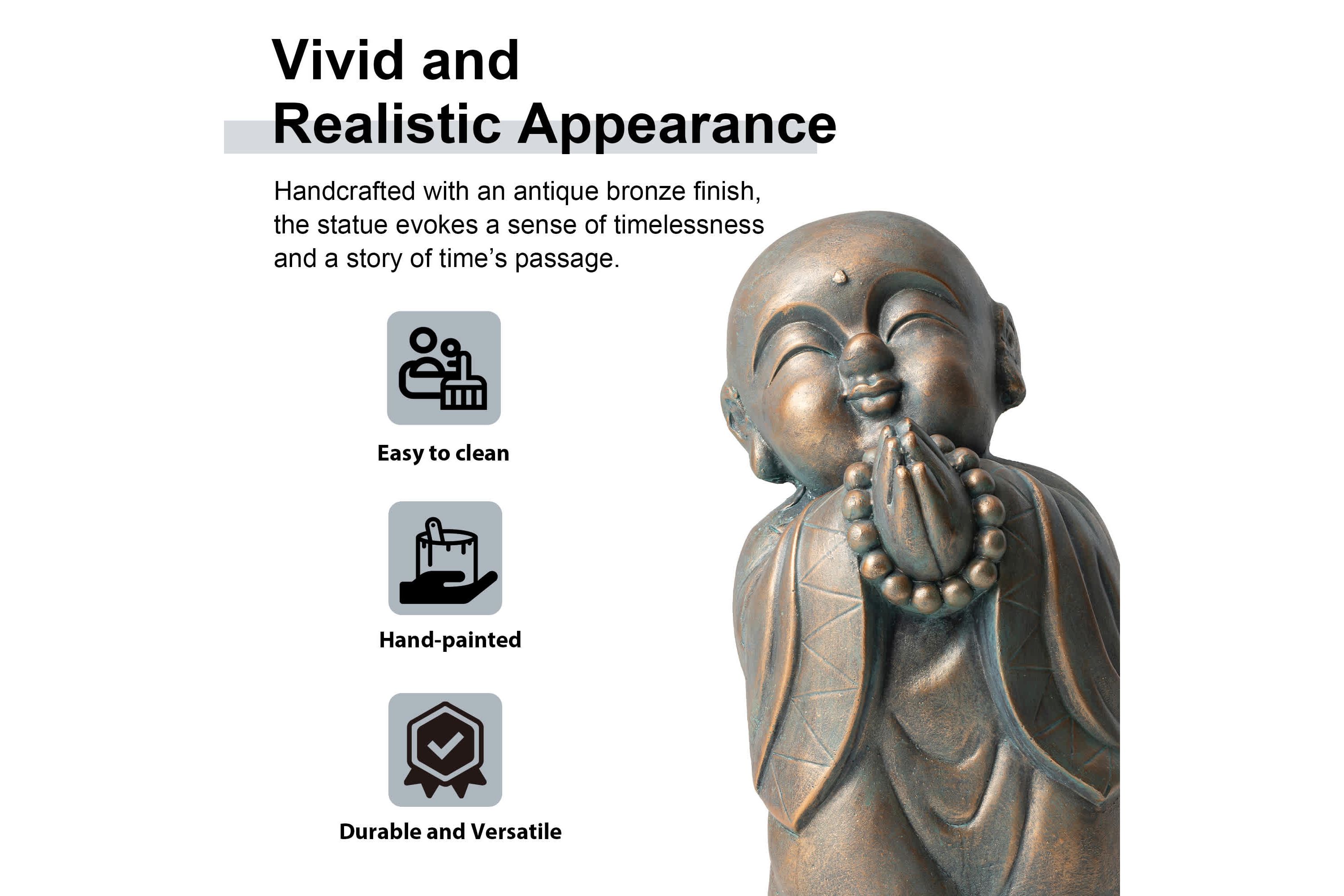 16.5"H MGO Faux Bronze Little Buddha Monk Garden Staue