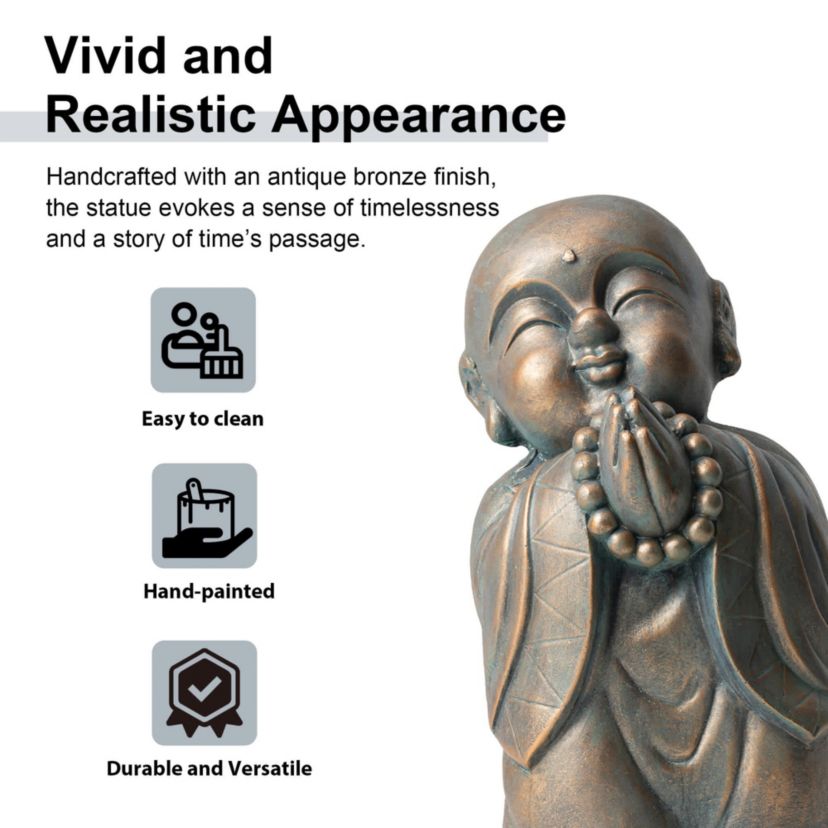 16.5"H MGO Faux Bronze Little Buddha Monk Garden Staue