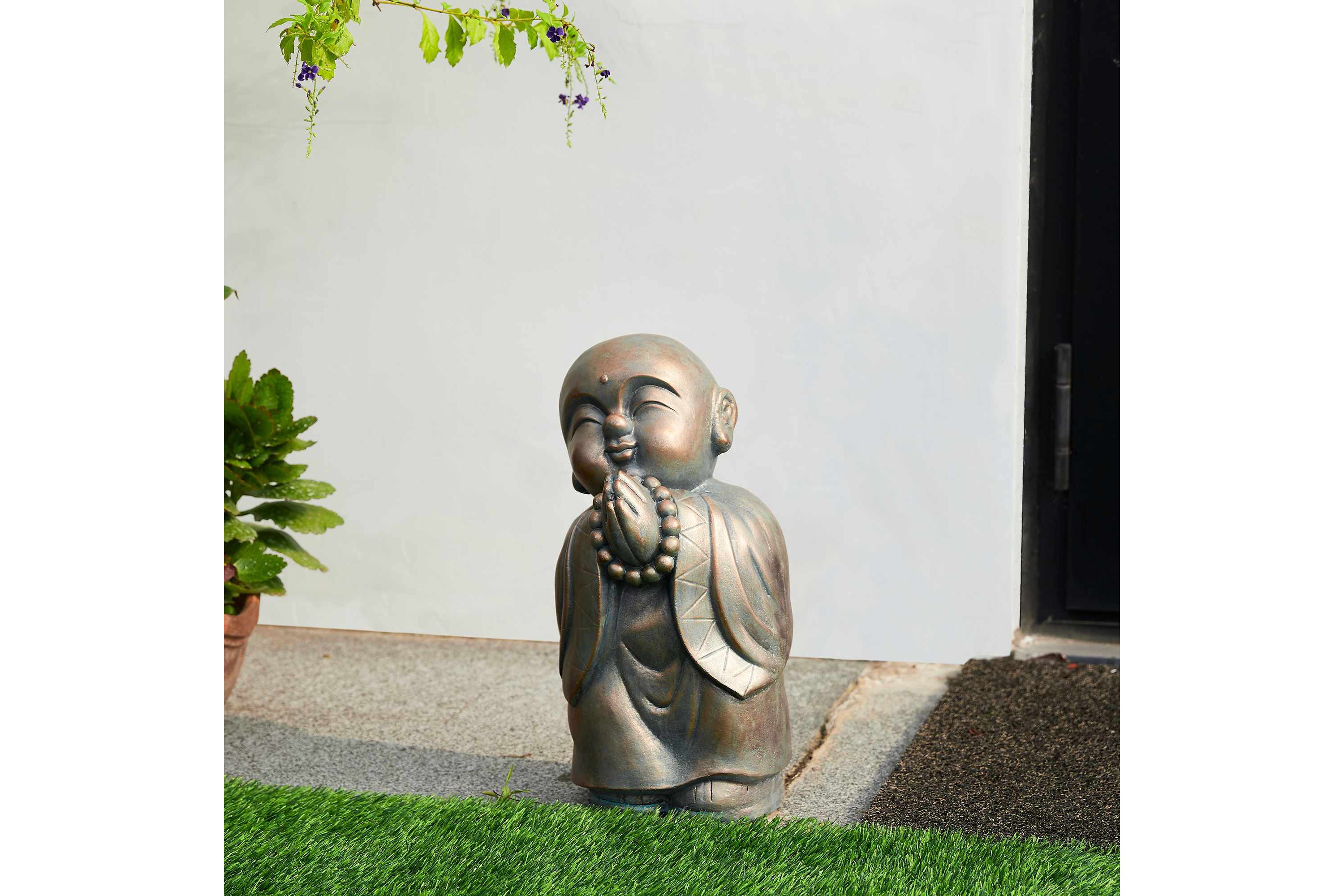 16.5"H MGO Faux Bronze Little Buddha Monk Garden Staue