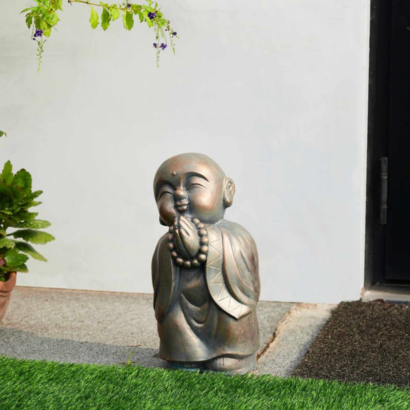 16.5"H MGO Faux Bronze Little Buddha Monk Garden Staue