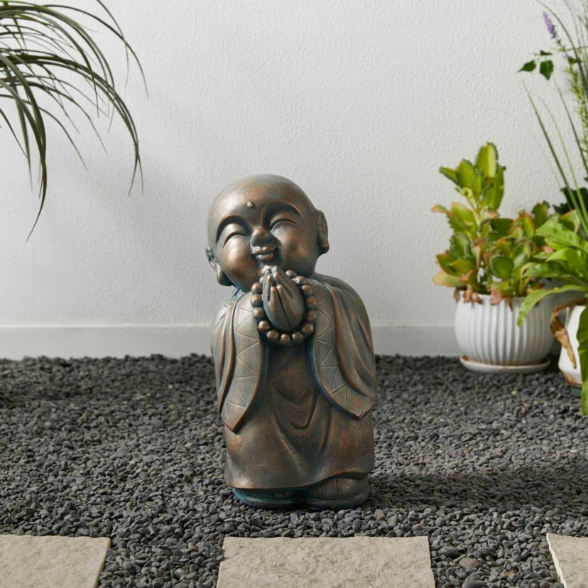 16.5"H MGO Faux Bronze Little Buddha Monk Garden Staue