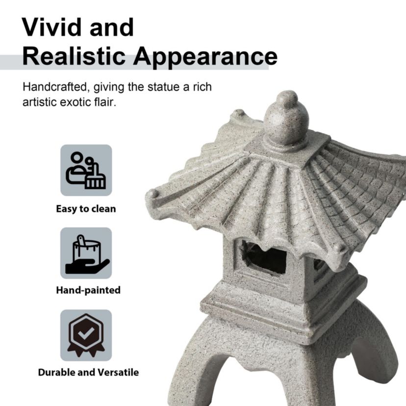 16"H MGO Faux Concrete Pagoda Garden Statue