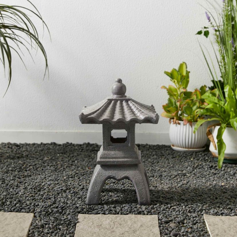 16"H MGO Faux Concrete Pagoda Garden Statue