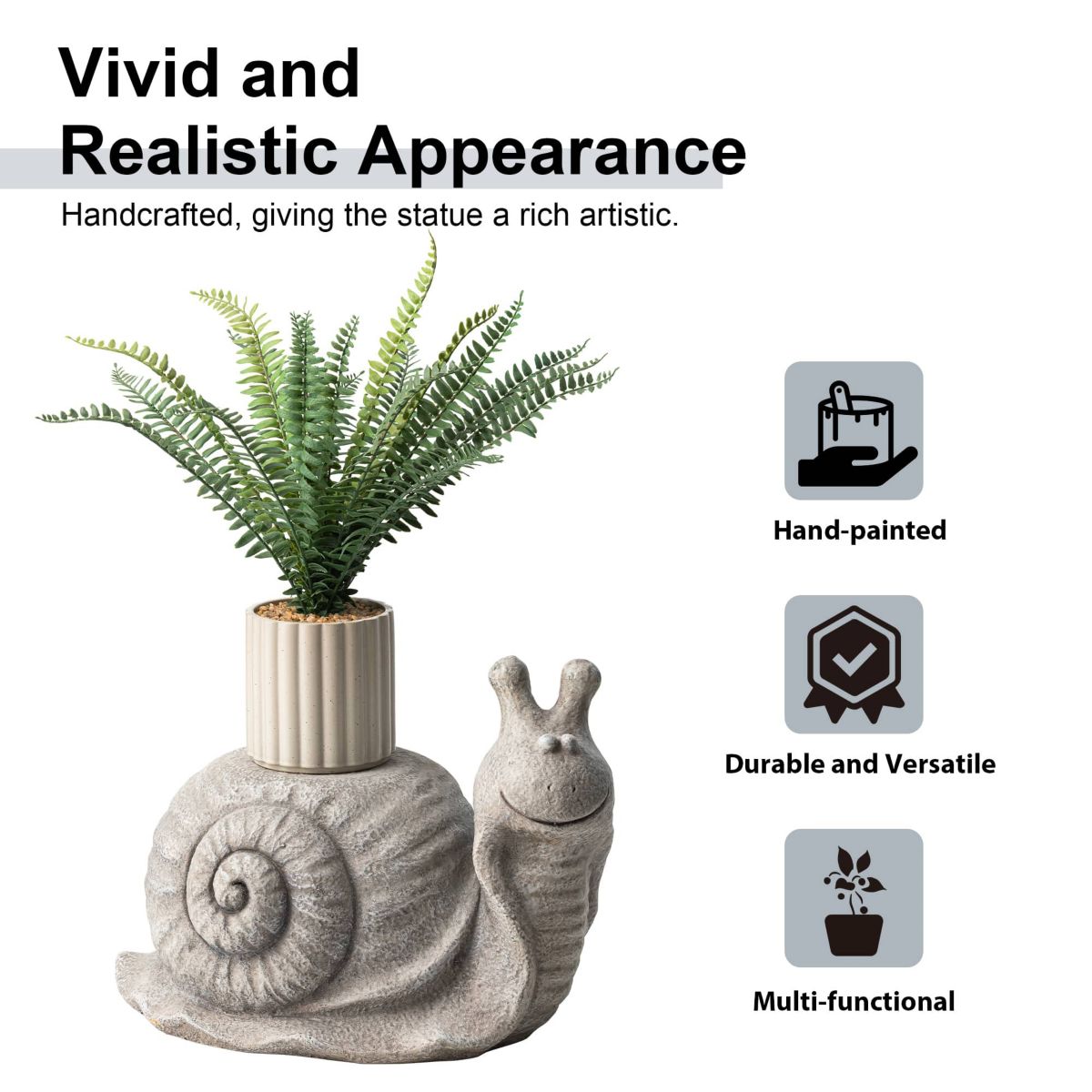 16.25"L MGO Snail Garden Statue or Planter Stand