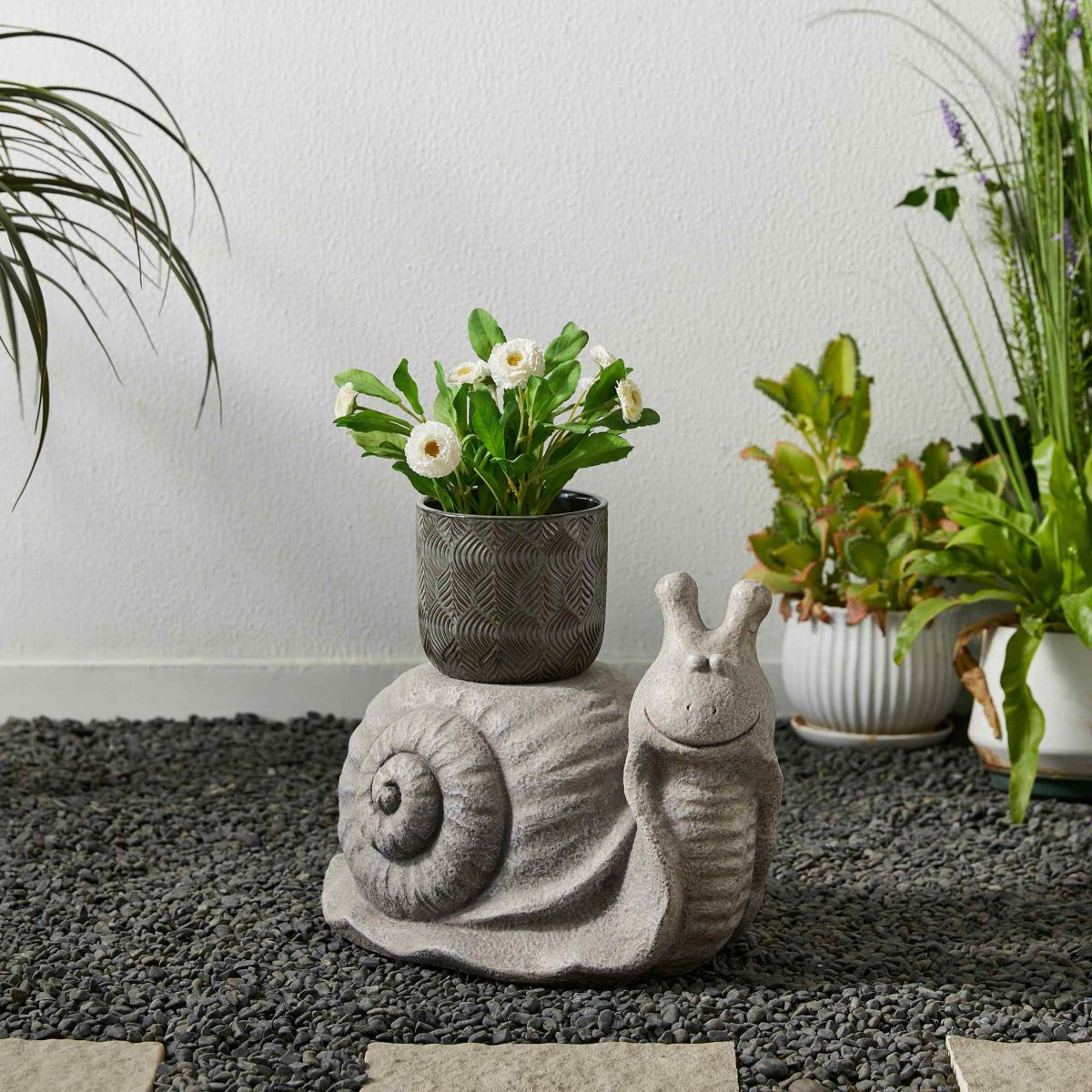 16.25"L MGO Snail Garden Statue or Planter Stand