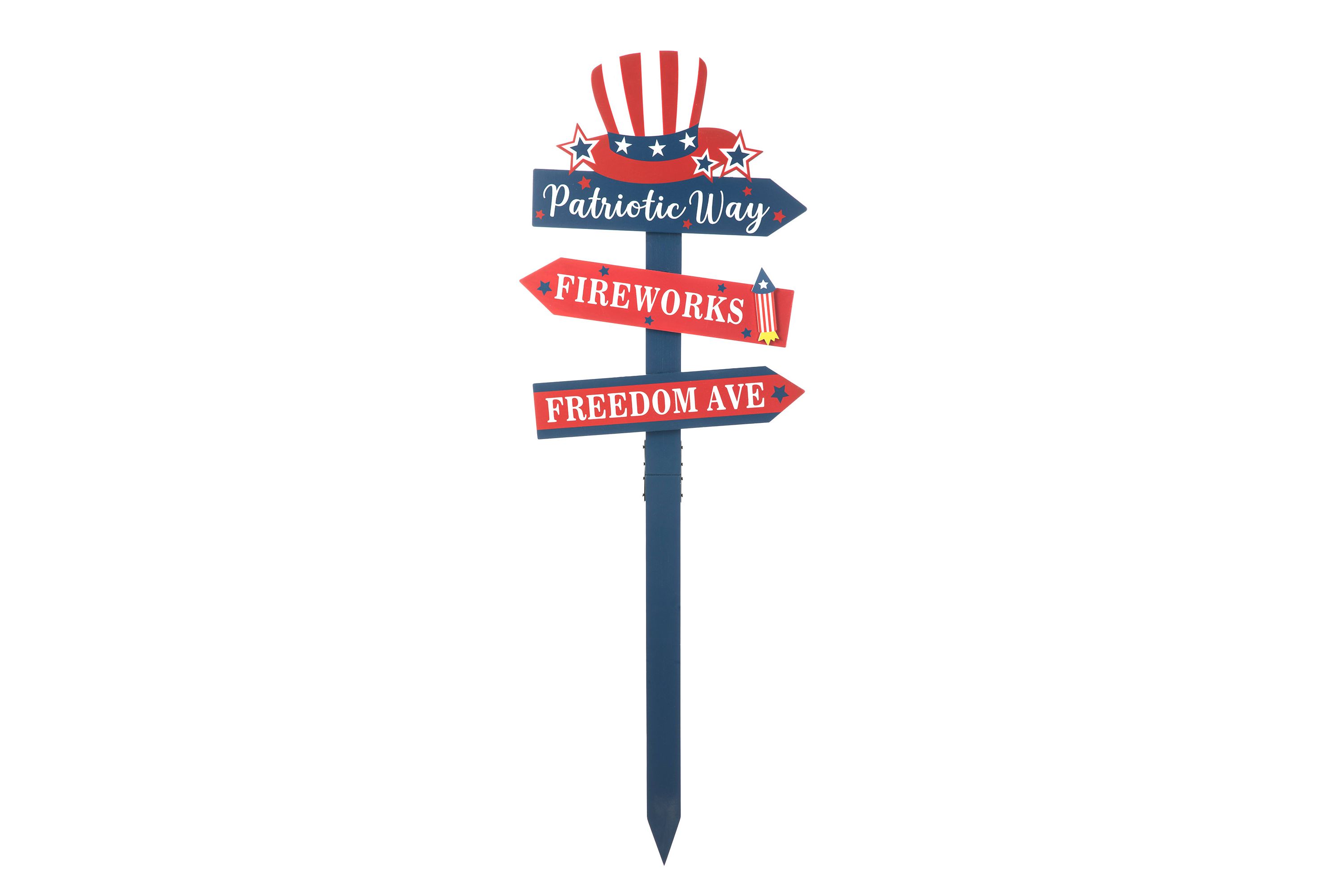 36"H Patriotic/ Americana Wooden Top Hat Word Sign Yard Stake (KD)