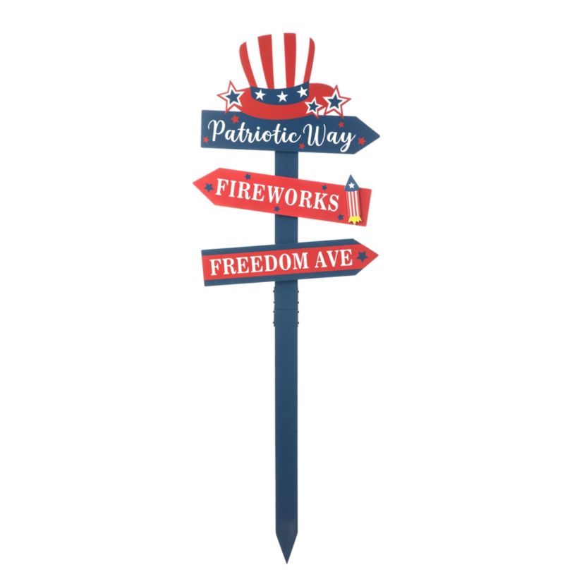 36"H Patriotic/ Americana Wooden Top Hat Word Sign Yard Stake (KD)