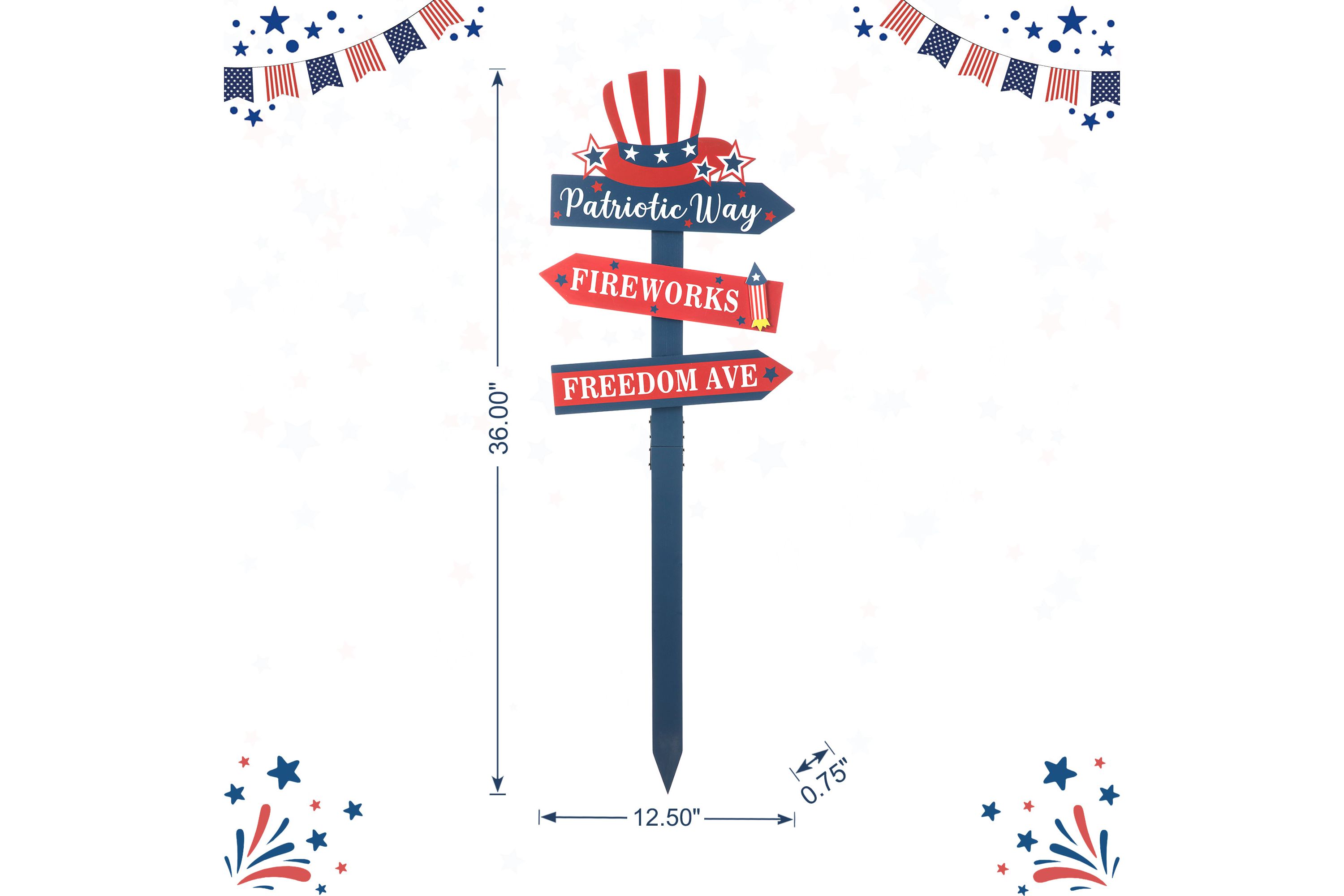 36"H Patriotic/ Americana Wooden Top Hat Word Sign Yard Stake (KD)