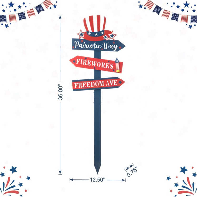 36"H Patriotic/ Americana Wooden Top Hat Word Sign Yard Stake (KD)