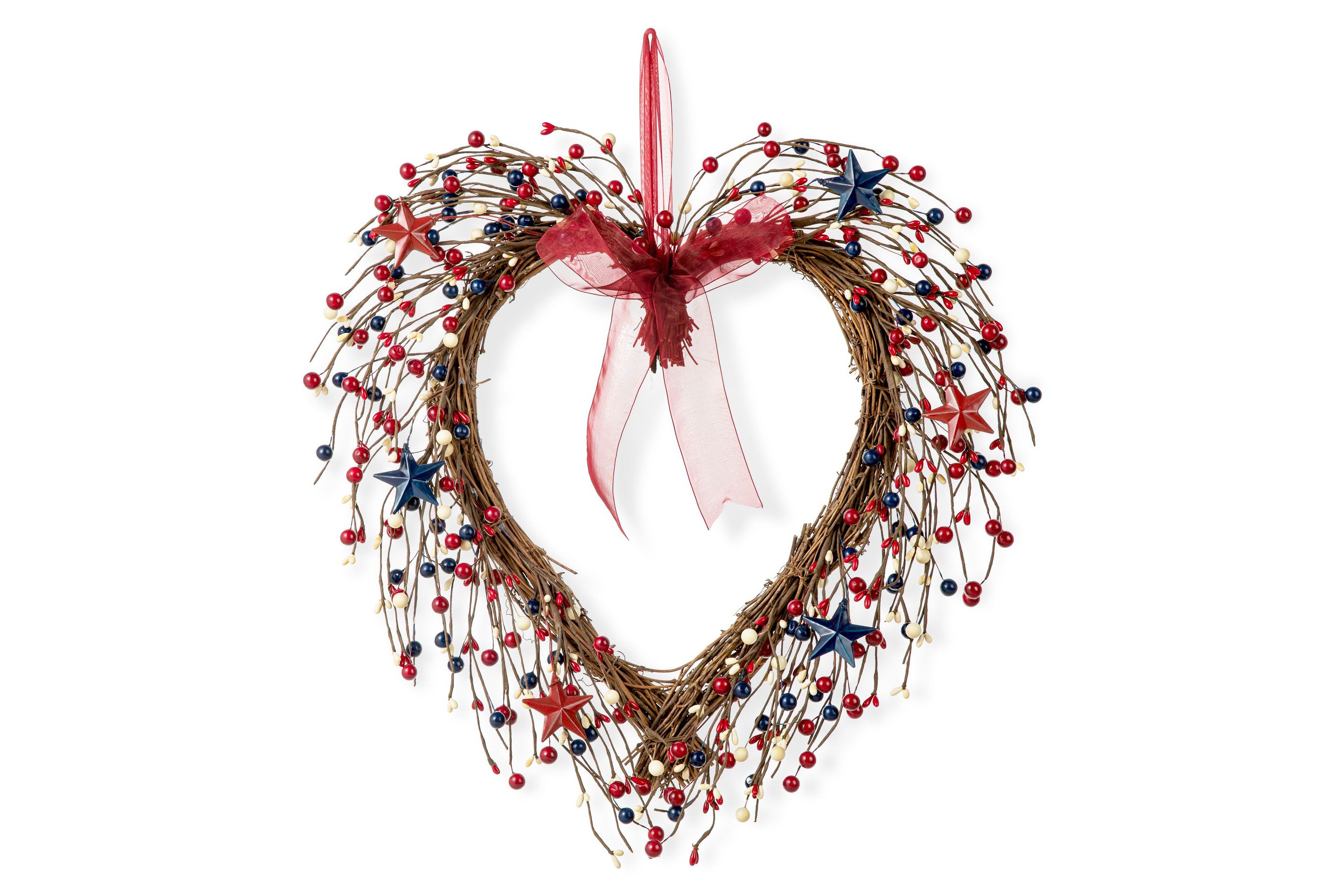 17"H Patriotic/Americana Berry Heart Wreath
