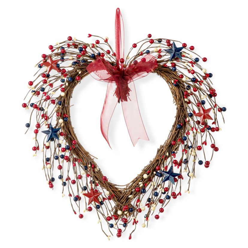 17"H Patriotic/Americana Berry Heart Wreath