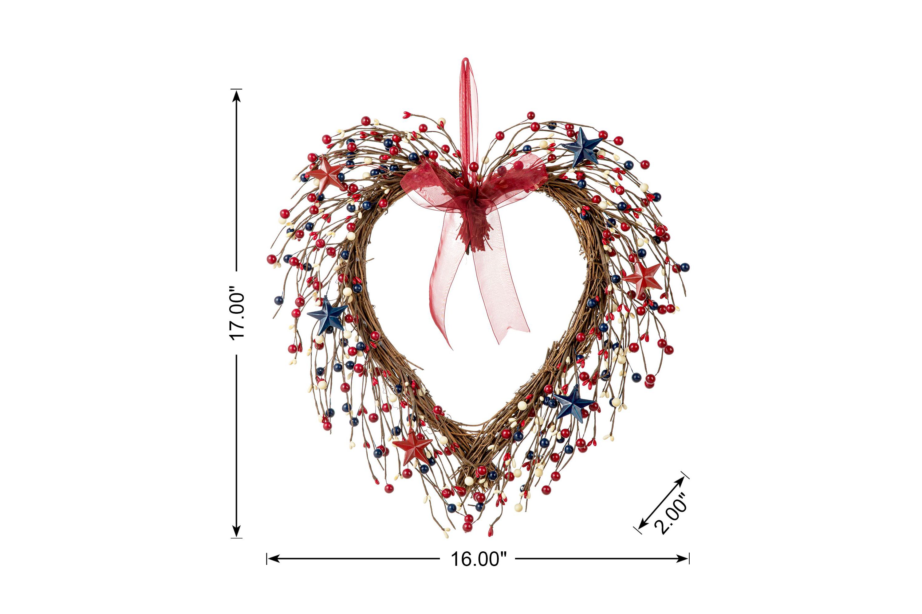 17"H Patriotic/Americana Berry Heart Wreath