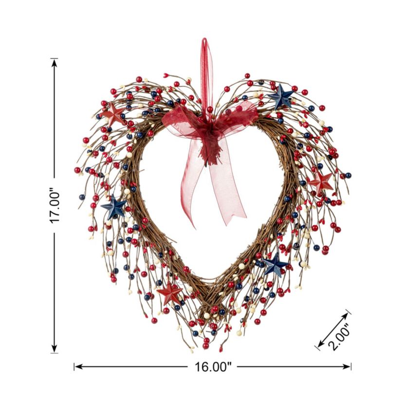 17"H Patriotic/Americana Berry Heart Wreath