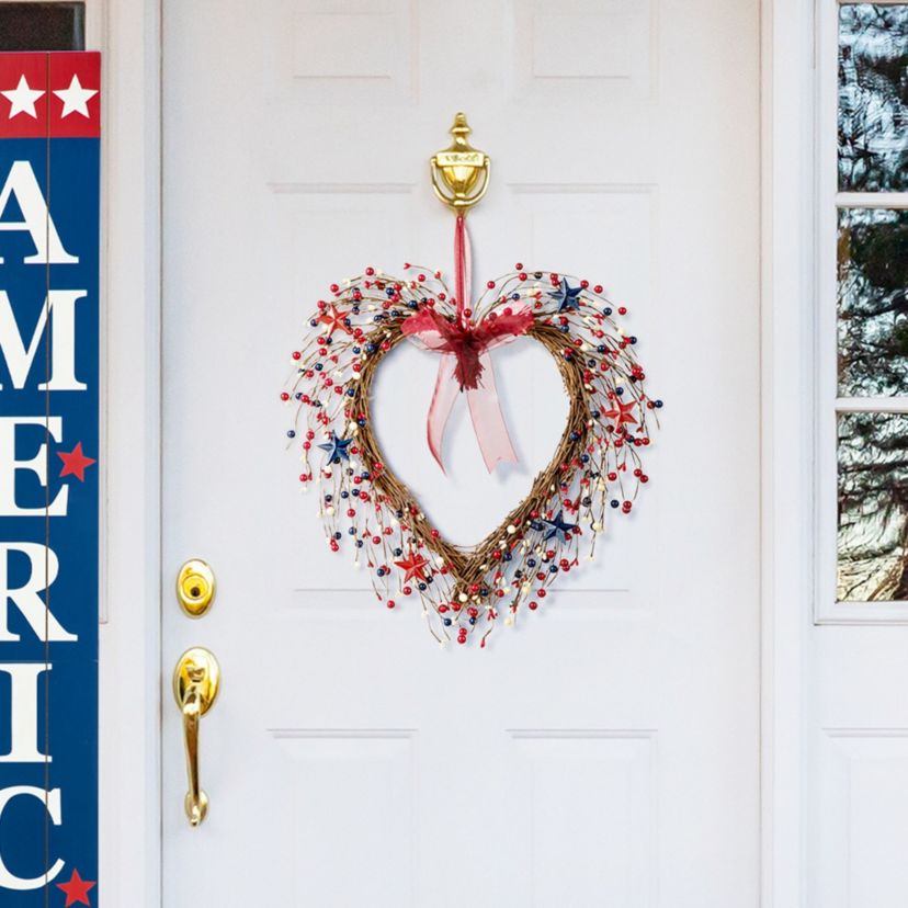 17"H Patriotic/Americana Berry Heart Wreath