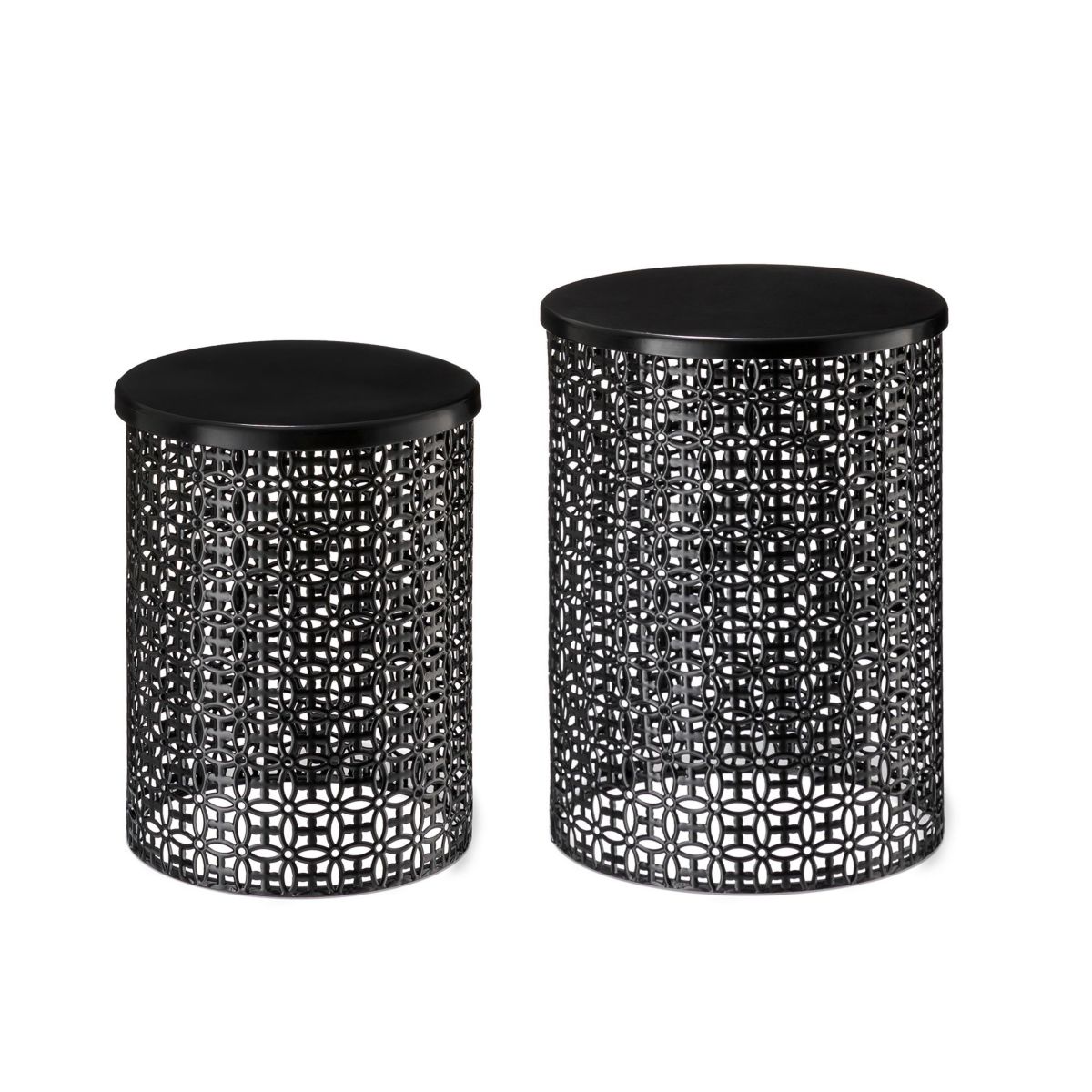 Set of 2 Multi-functional Metal Black garden Stool or Planter Stand or Accent Table or Side TableL: 14.5"D*19.25"HS: 12.5"D*16.5"H