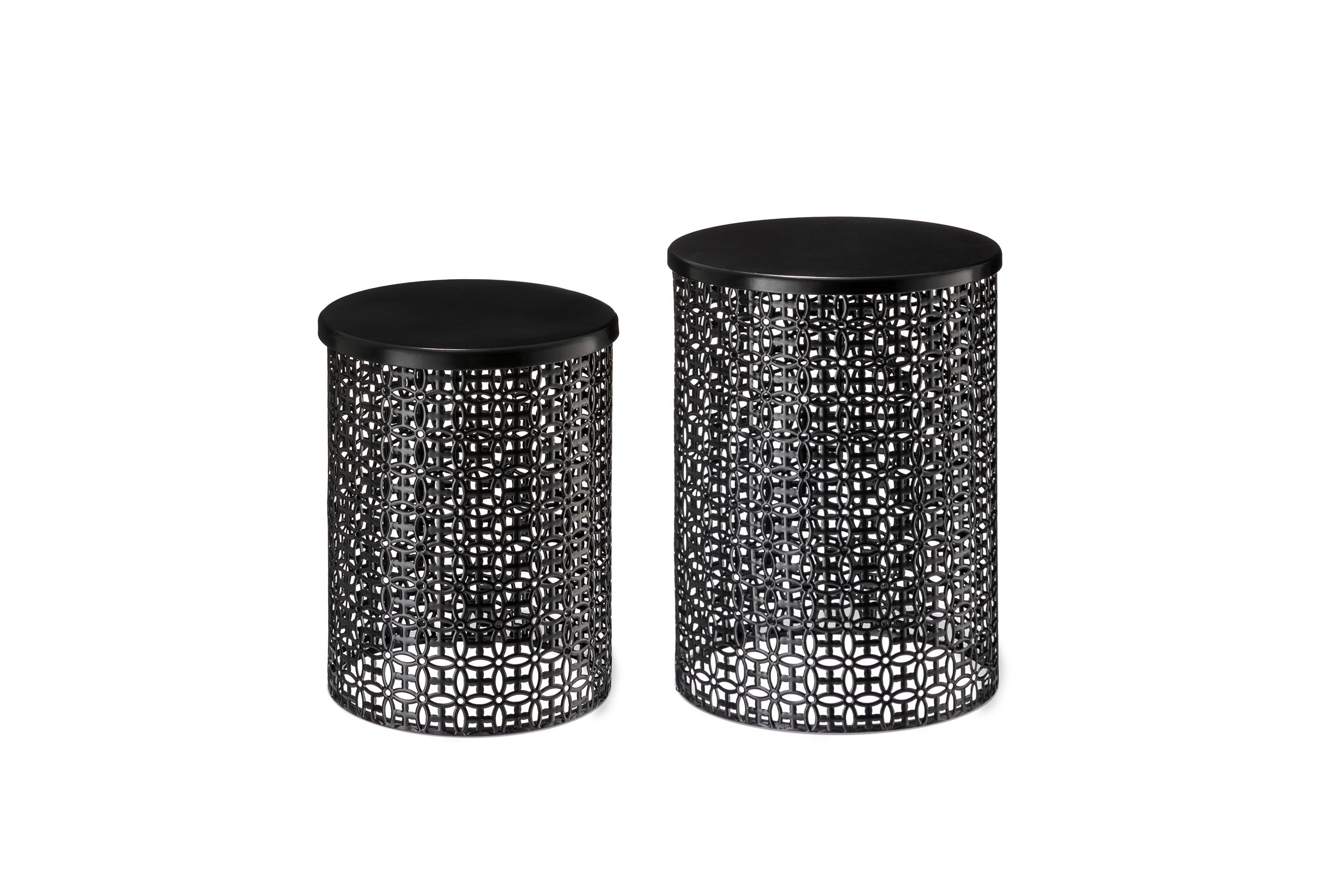 Set of 2 Multi-functional Metal Black garden Stool or Planter Stand or Accent Table or Side TableL: 14.5"D*19.25"HS: 12.5"D*16.5"H