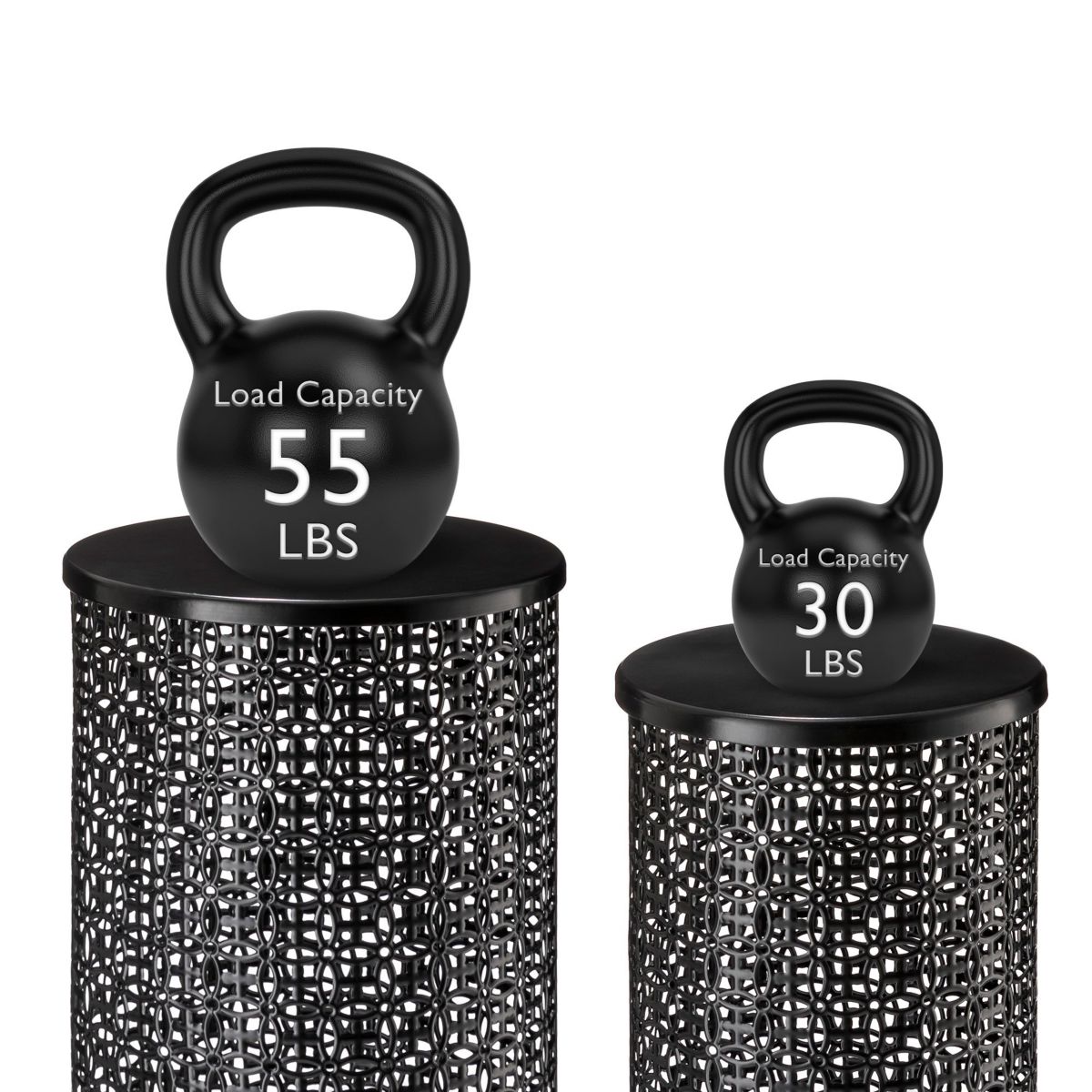 Set of 2 Multi-functional Metal Black garden Stool or Planter Stand or Accent Table or Side TableL: 14.5"D*19.25"HS: 12.5"D*16.5"H