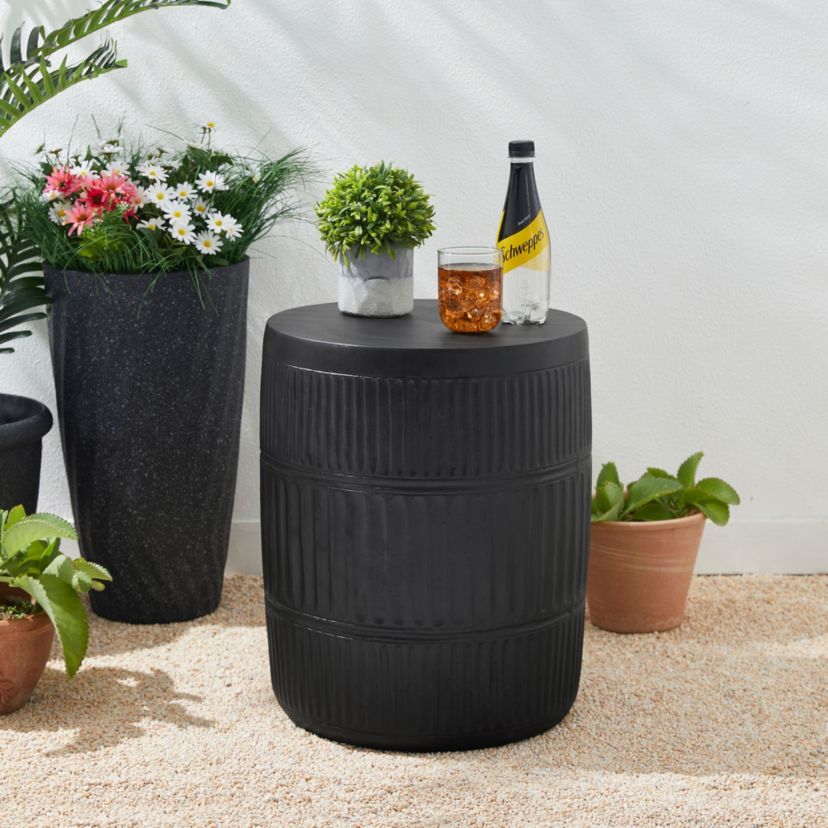 18.5H Multi-functional MGO Black Textured Garden Stool or Planter Stand or Accent Table
