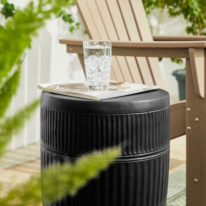 18.5H Multi-functional MGO Black Textured Garden Stool or Planter Stand or Accent Table