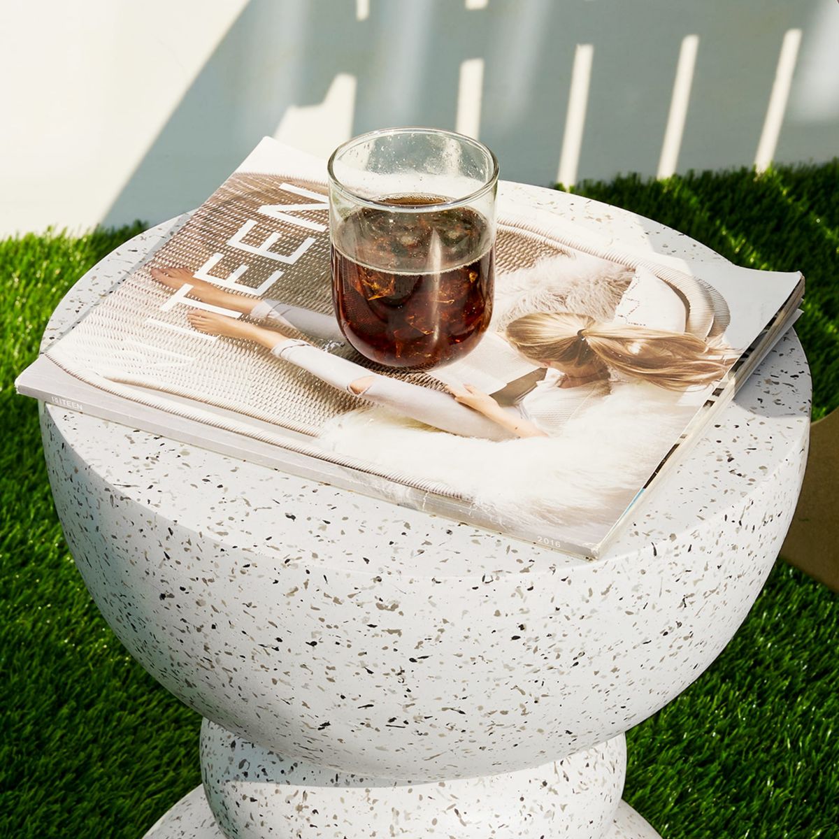 17.25"H Multi-functional MGO Faux Terrazzo Garden Stool or Plant Stand or Accent Table