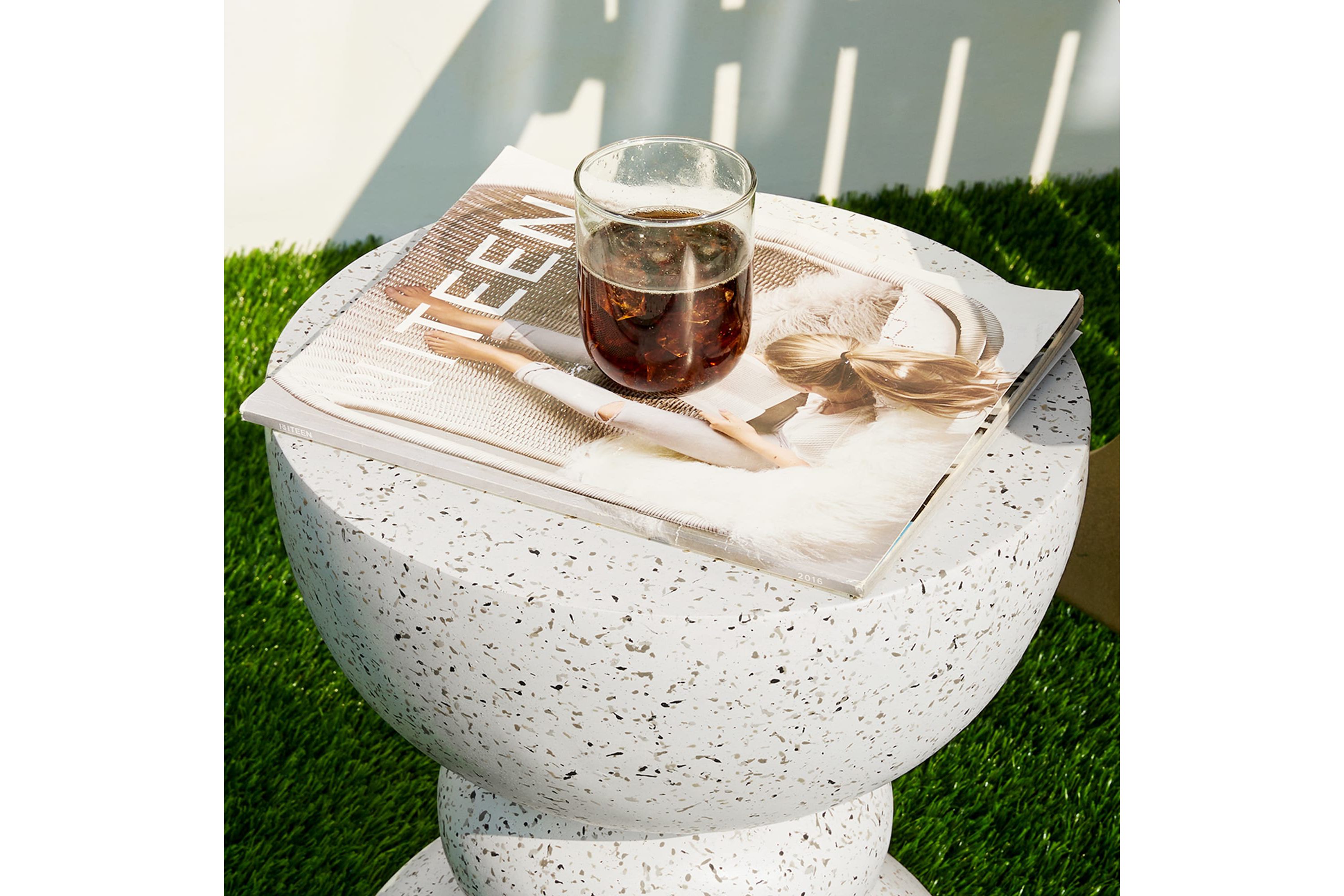 17.25"H Multi-functional MGO Faux Terrazzo Garden Stool or Plant Stand or Accent Table