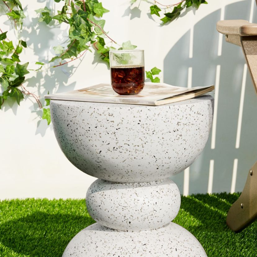 17.25"H Multi-functional MGO Faux Terrazzo Garden Stool or Plant Stand or Accent Table