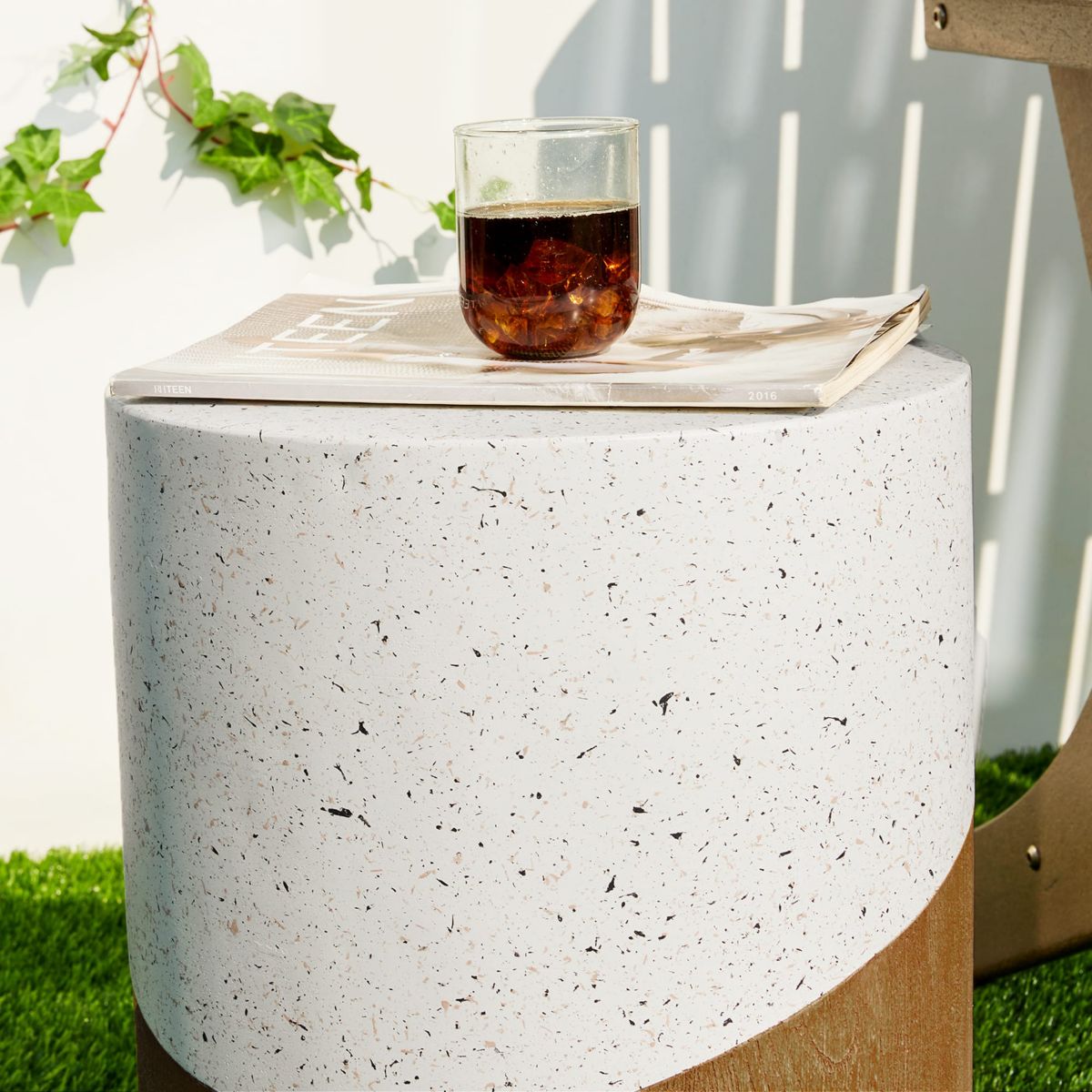 17.25"H Multi-functional MGO Faux Terrazzo and Wood Texture Garden Stool or Plant Stand or Accent Table